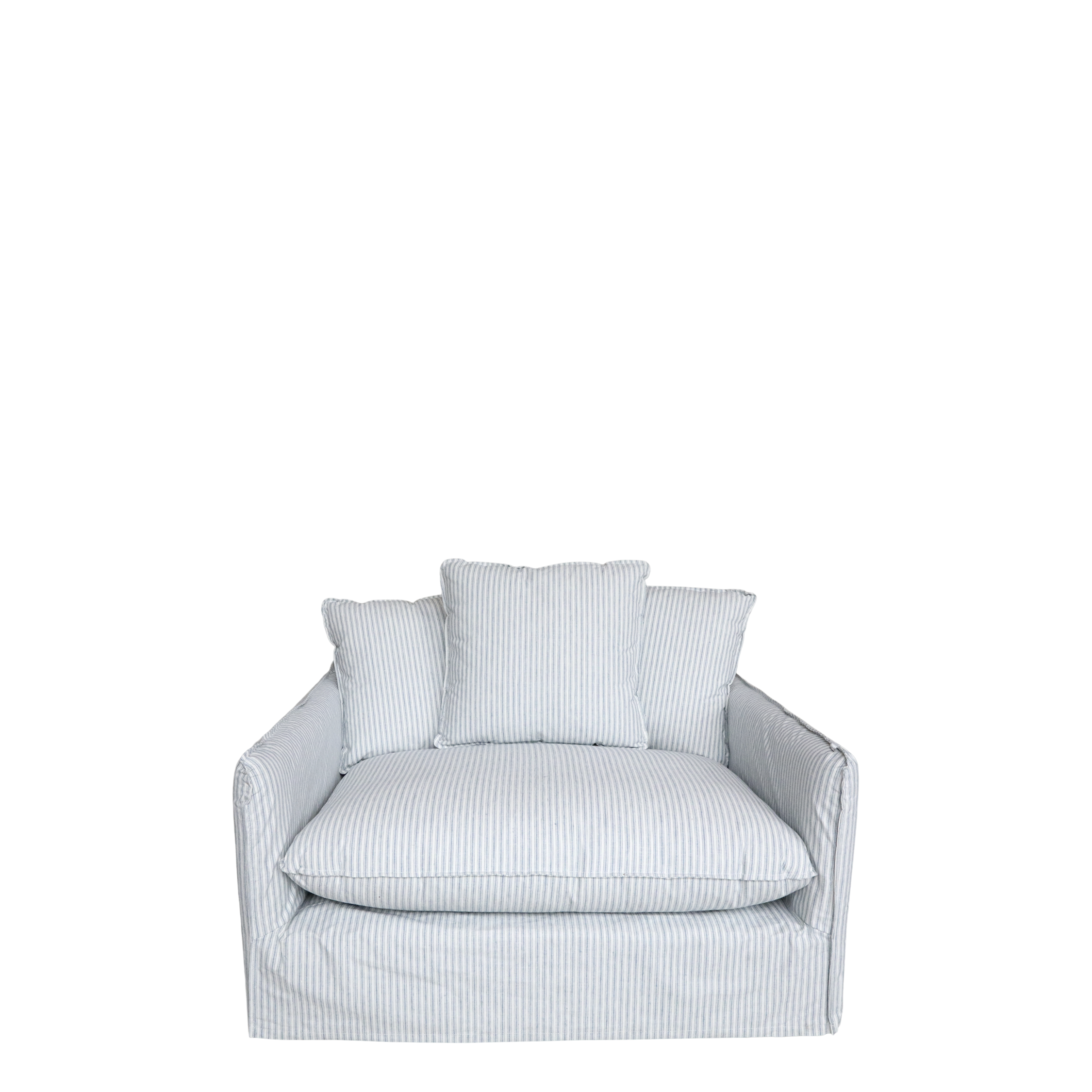 Malo Chair in linen w. 3 pillows H75/L110/W95 cm sky blue & cream