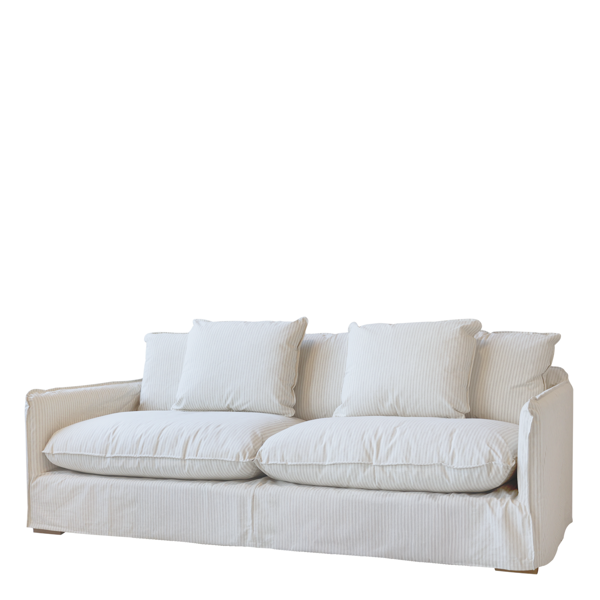 Malo Sofa mit 5 Kissen aus Leinen, Creme und Latte
