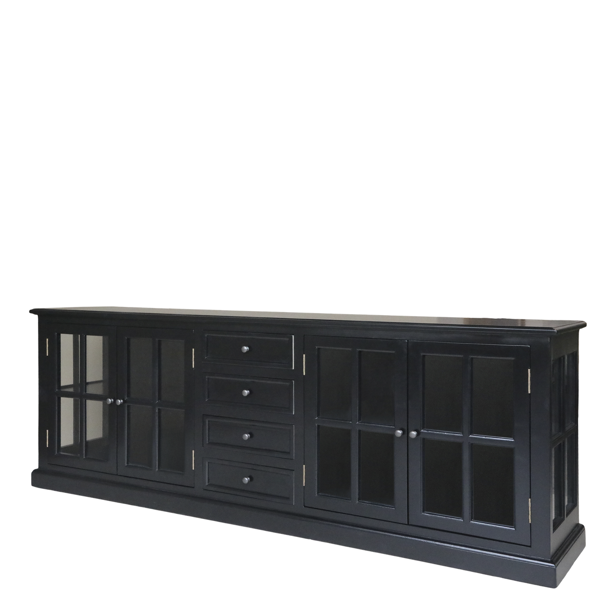 Vitrinenschrank mit Schubladen, 220 cm lang, schwarz
