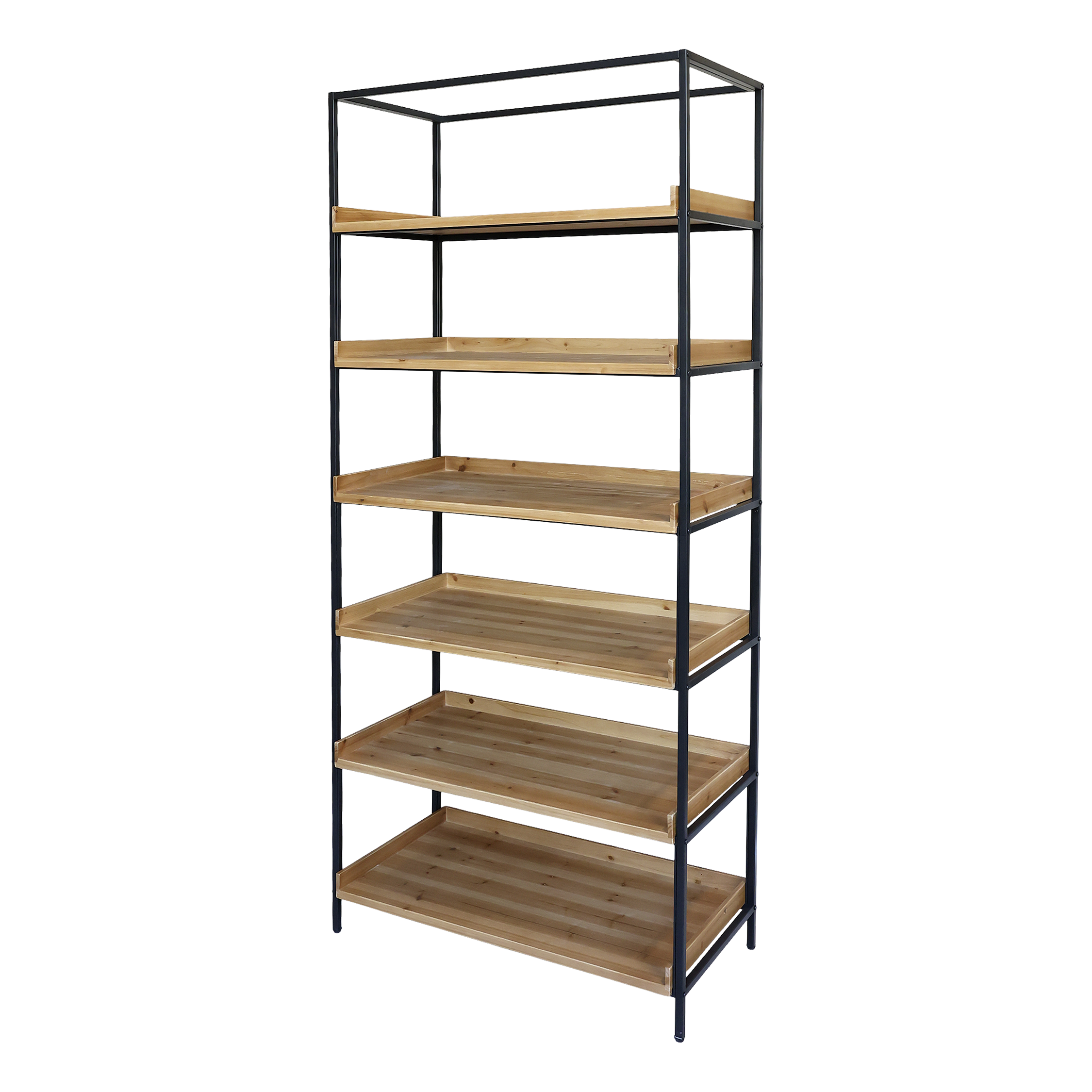 Regal mit 6 Fächern aus Tannenholz und Eisen, 213 cm hoch
