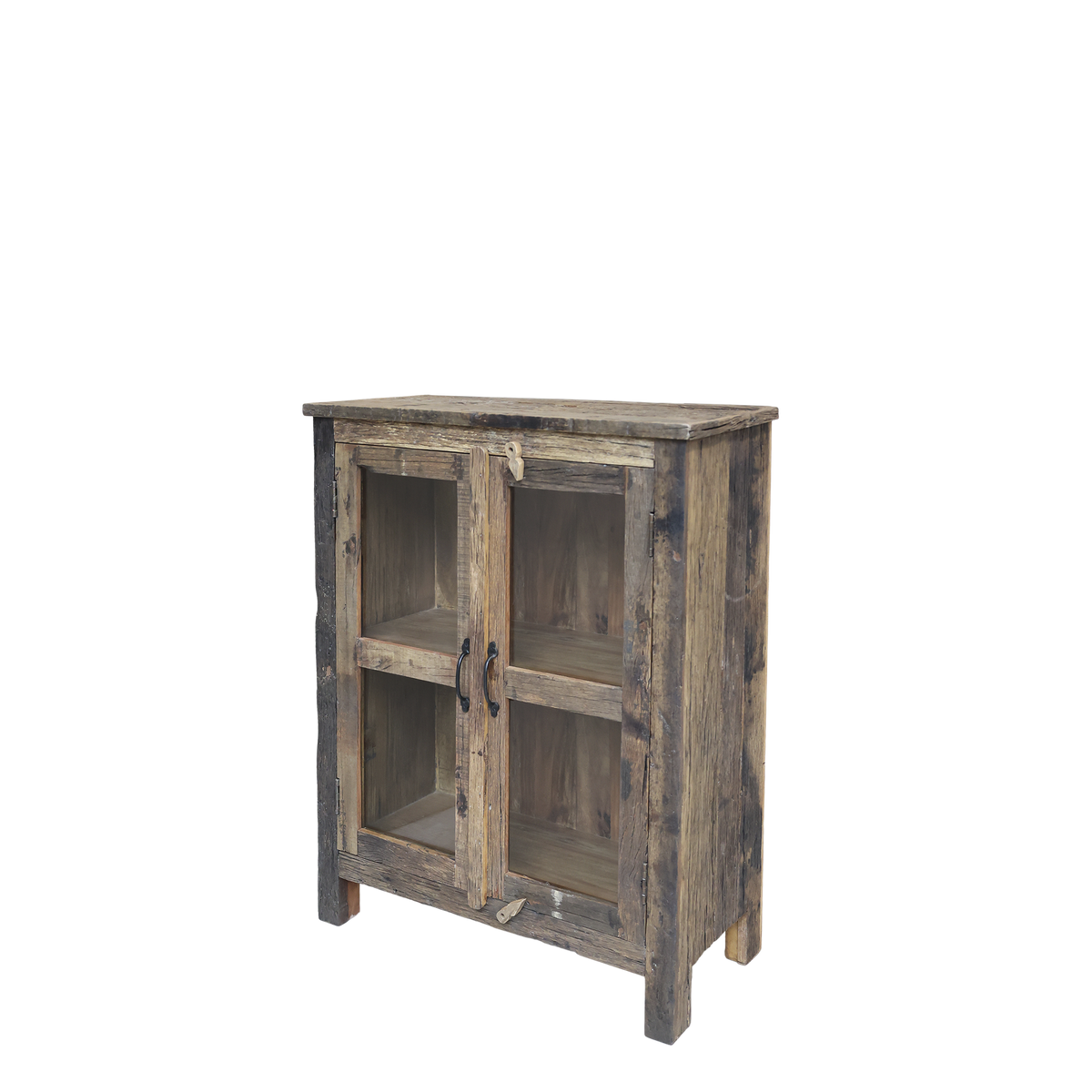 Vitrine fürs Wohnzimmer mit Glastüren, Recyclingholz, 100 cm