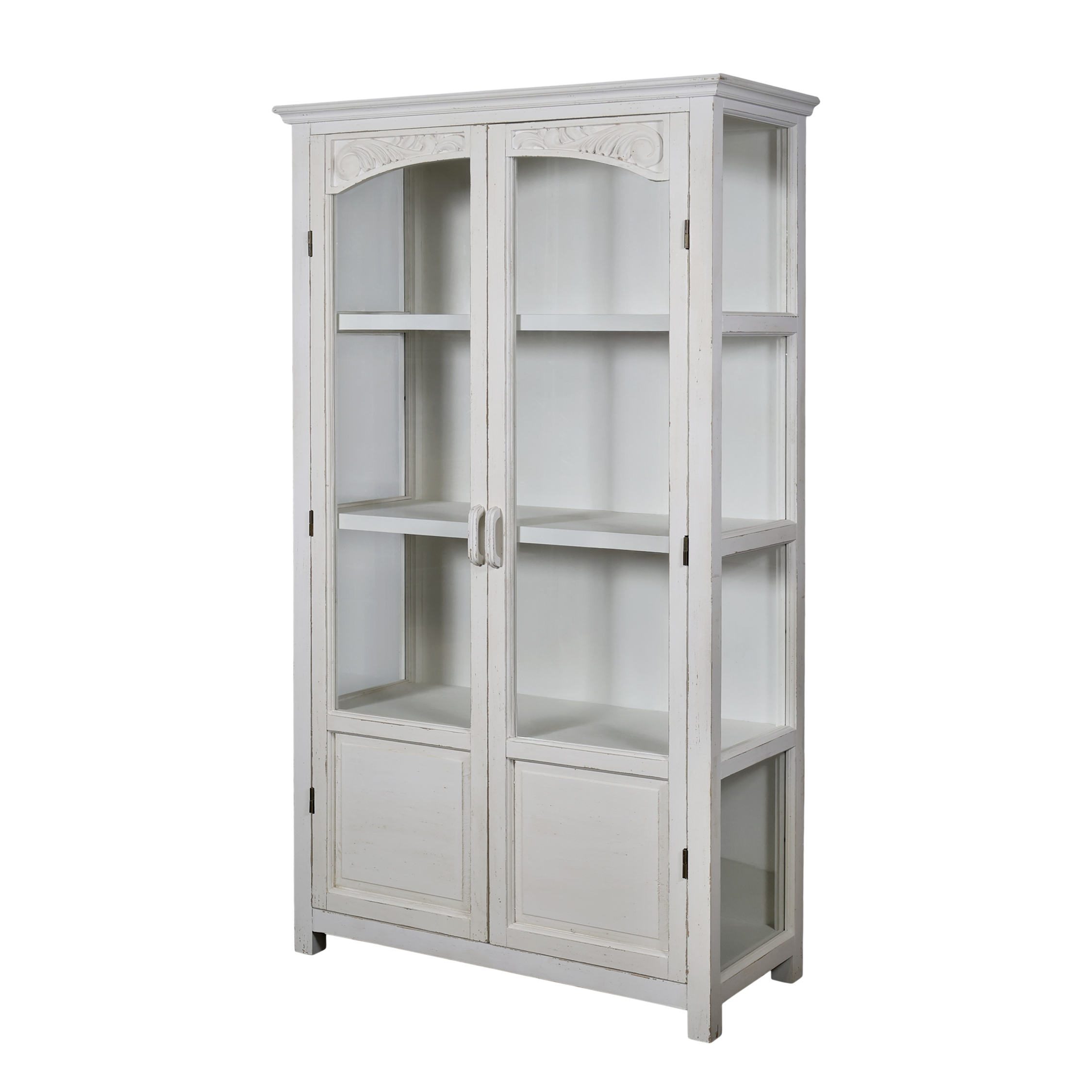Vitrinenschrank mit Glastüren, 170 cm hoch, antique creme