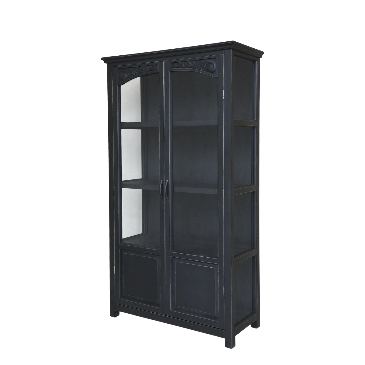 Vitrinenschrank mit Glastüren in Schwarz, 170 cm hoch