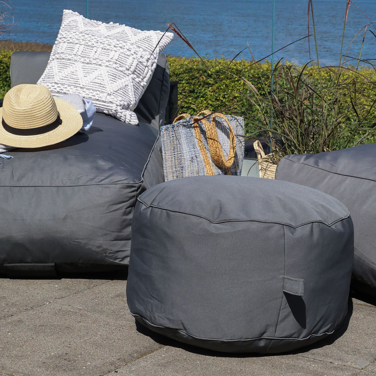 Gartenmöbel Lounge Puff für draußen, Kohle, 60 cm