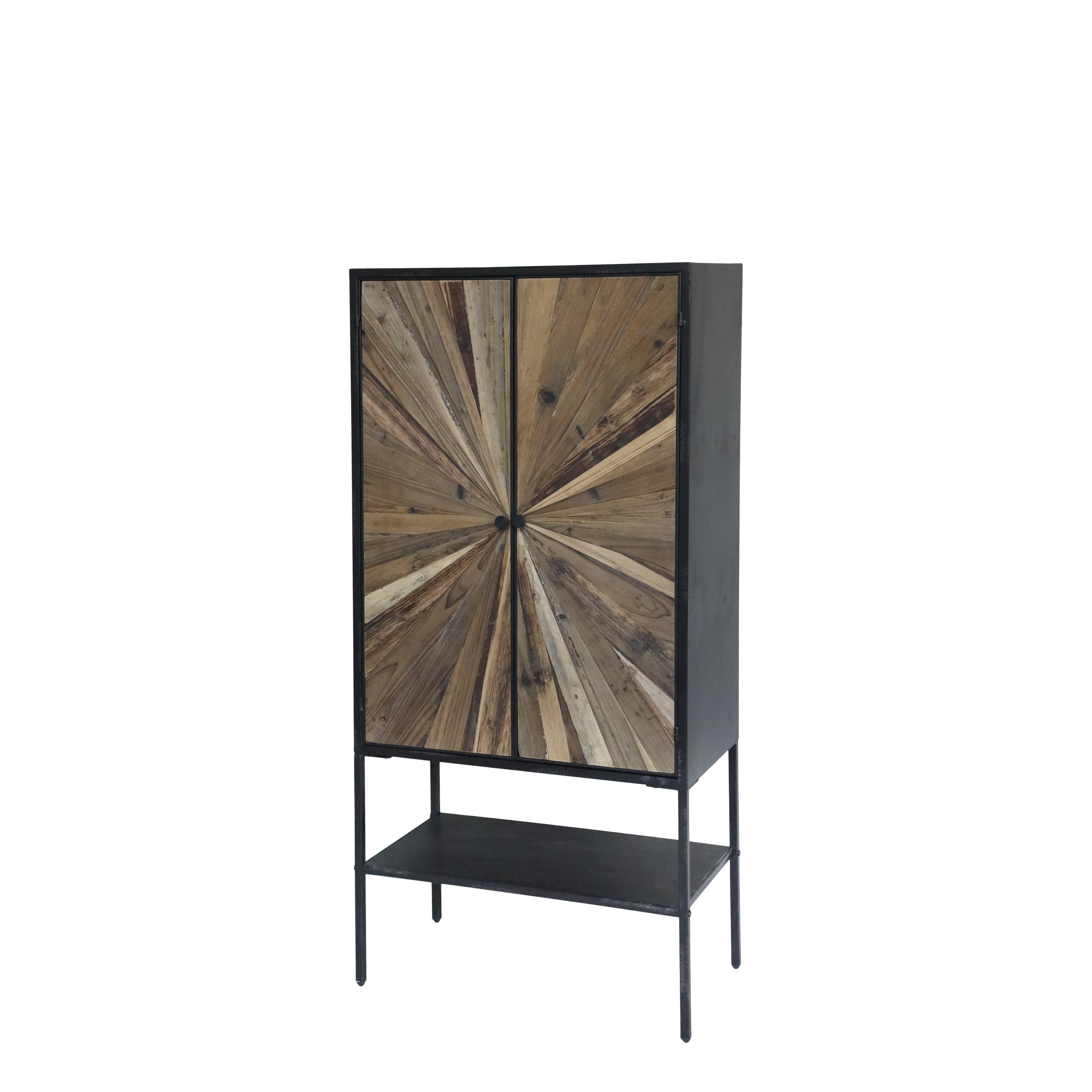Kleiner Schrank mit Türen aus Holz und Eisen, 141 cm hoch