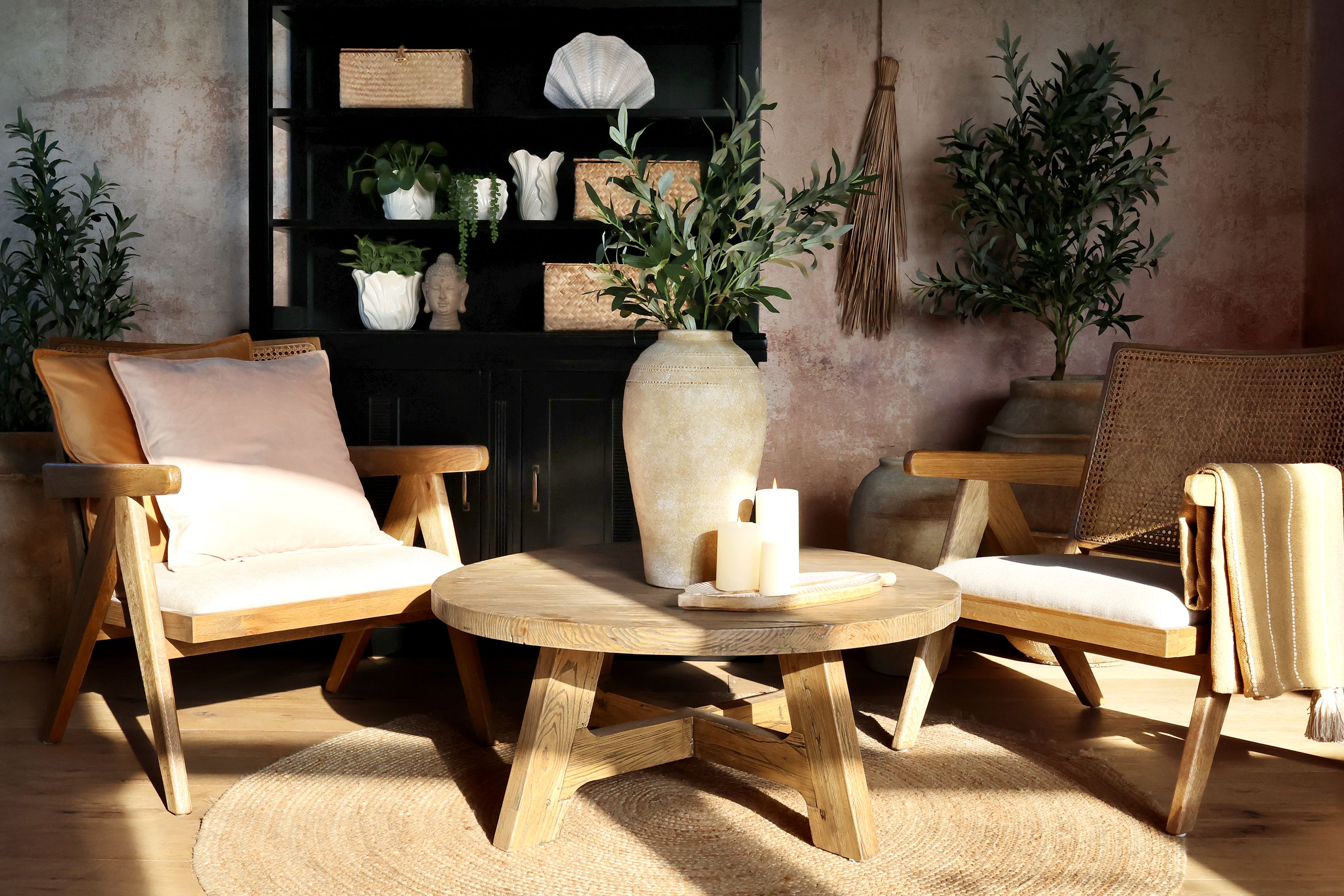 Loungestuhl mit Stoffsitz und Rattan-Rückenlehne, 70 cm