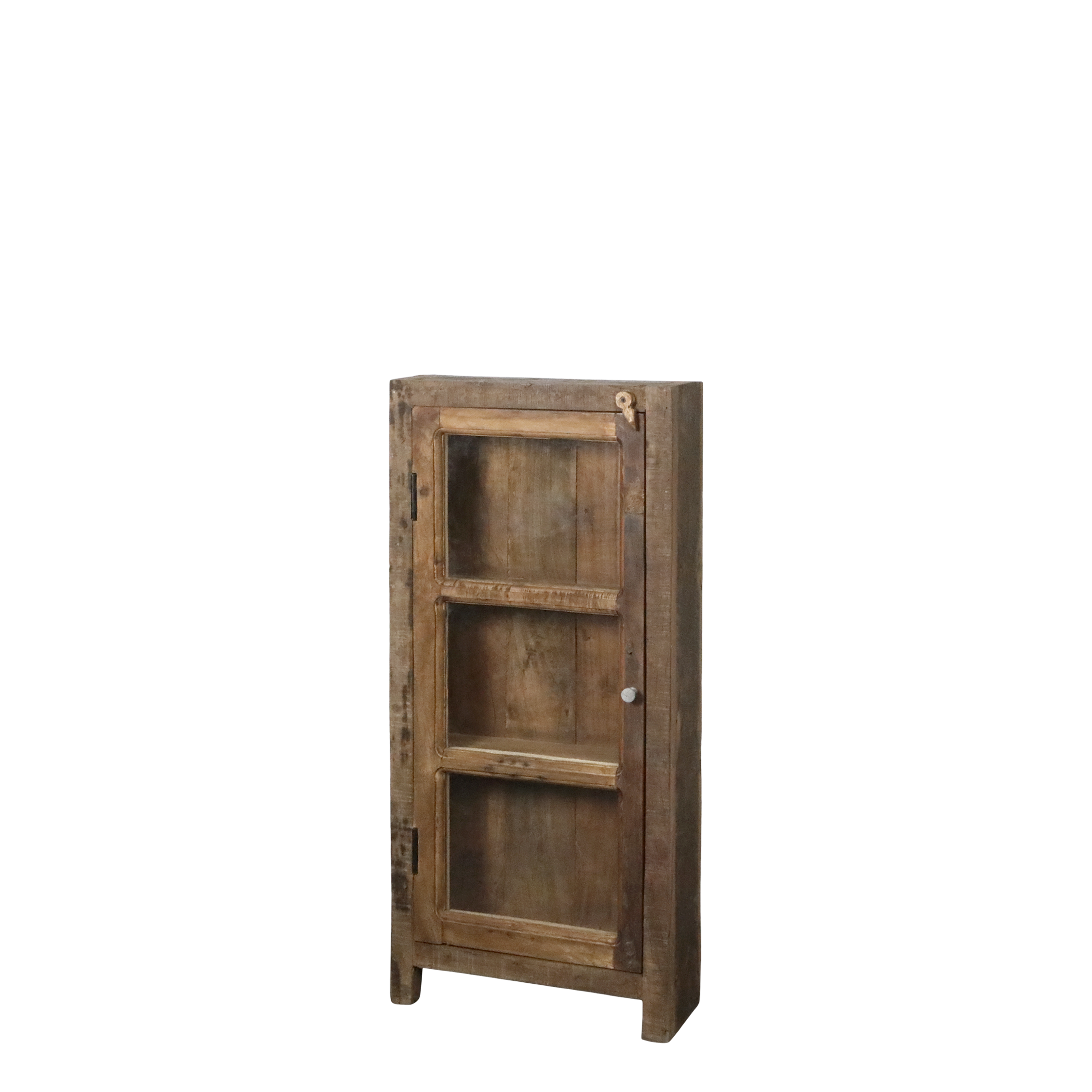 Vitrinenschrank aus Recyclingholz mit Glas, 18 cm tief