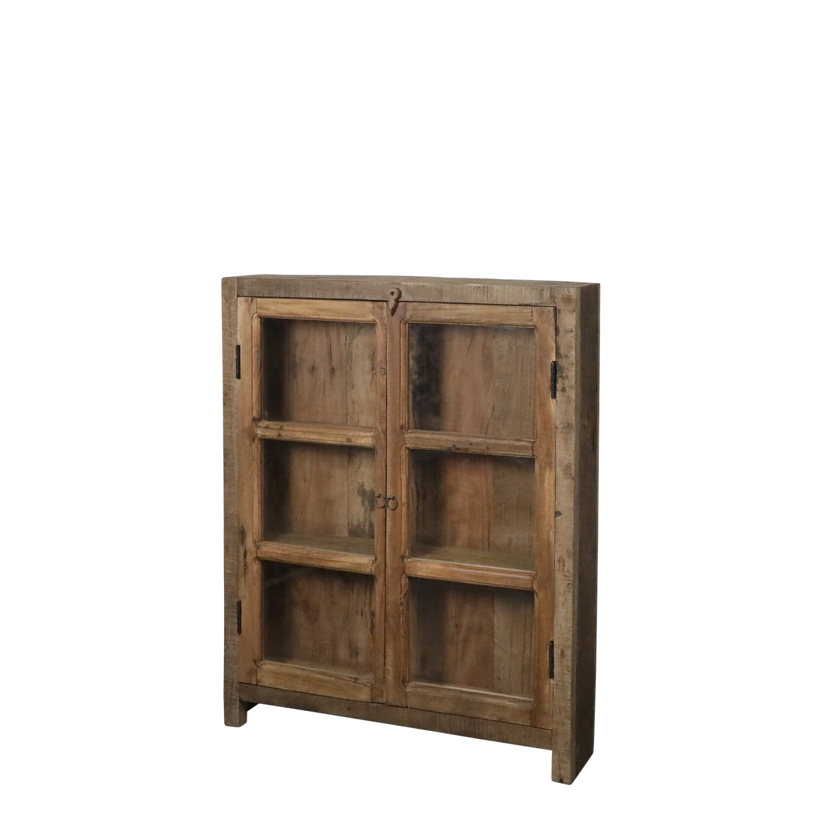 Vitrinenschrank aus Recyclingholz mit Glastür, 105 cm hoch