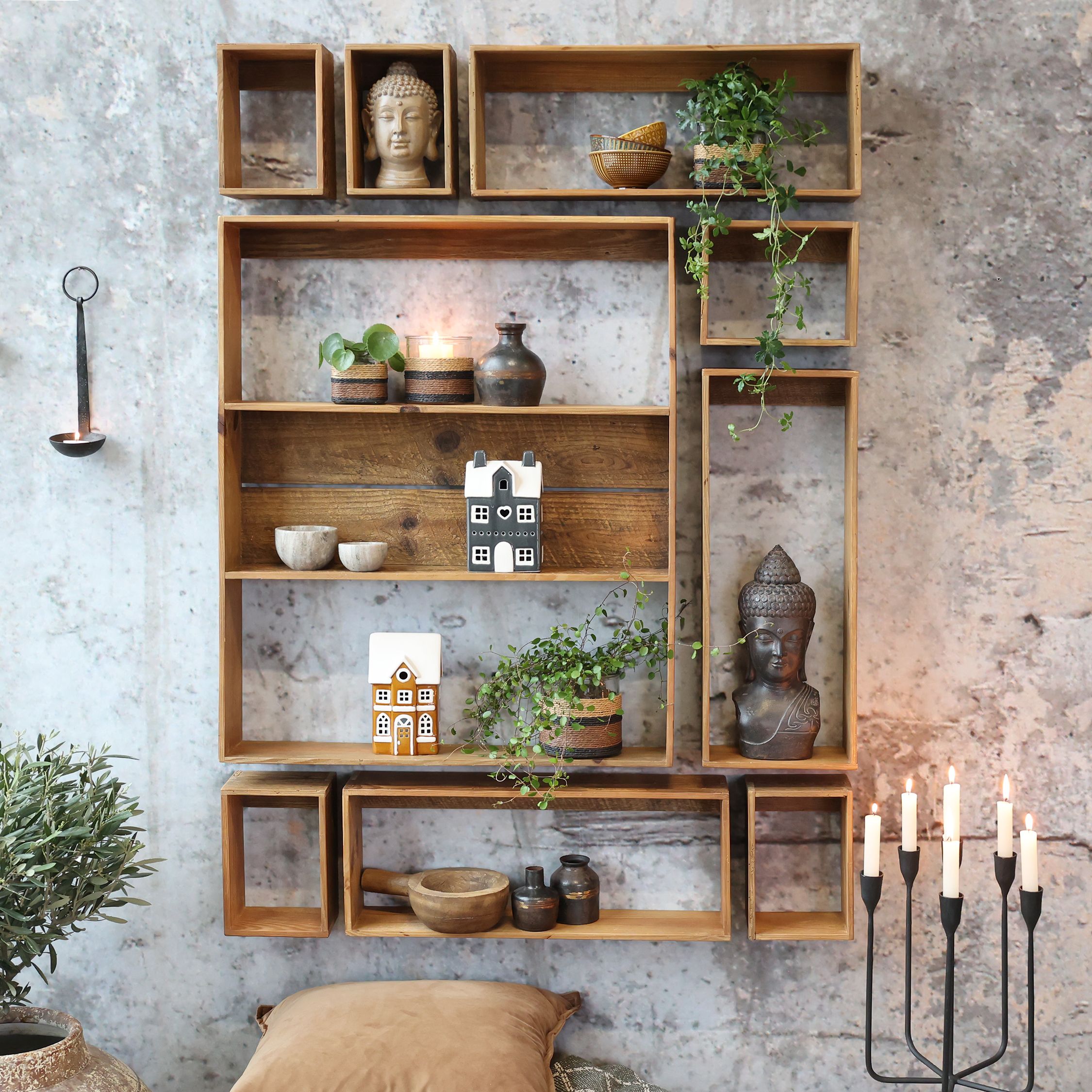 Regal-Set aus Kiefernholz, 9-teilig, 87x120 cm, natur