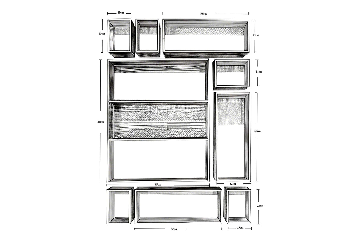 Regal-Set aus Kiefernholz, 9-teilig, 87x120 cm, natur