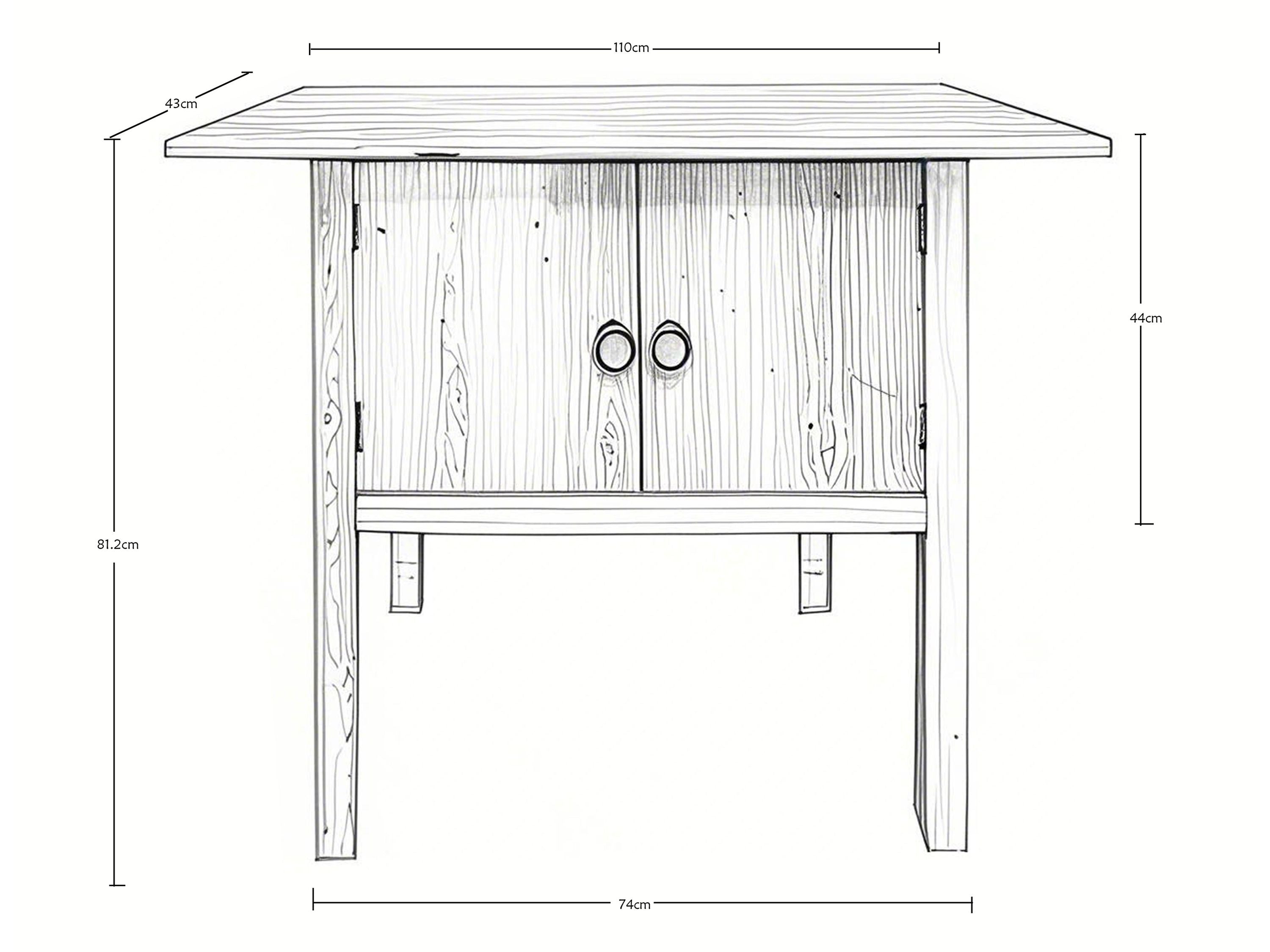 Kleiner Schrank mit Türen aus Ulmenholz, 82 cm hoch