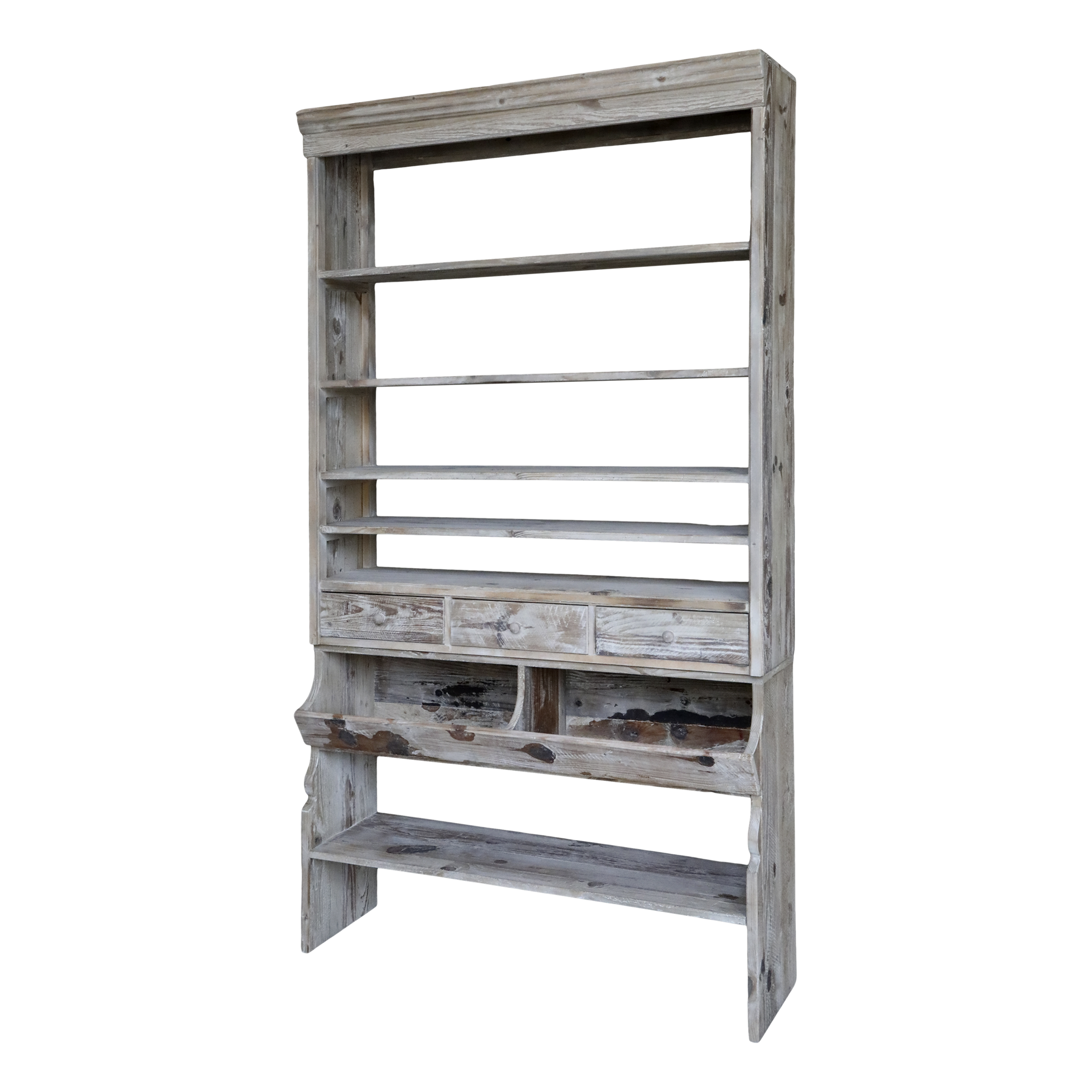 Regal mit Schubladen aus recyceltem Kiefernholz, 222 cm hoch