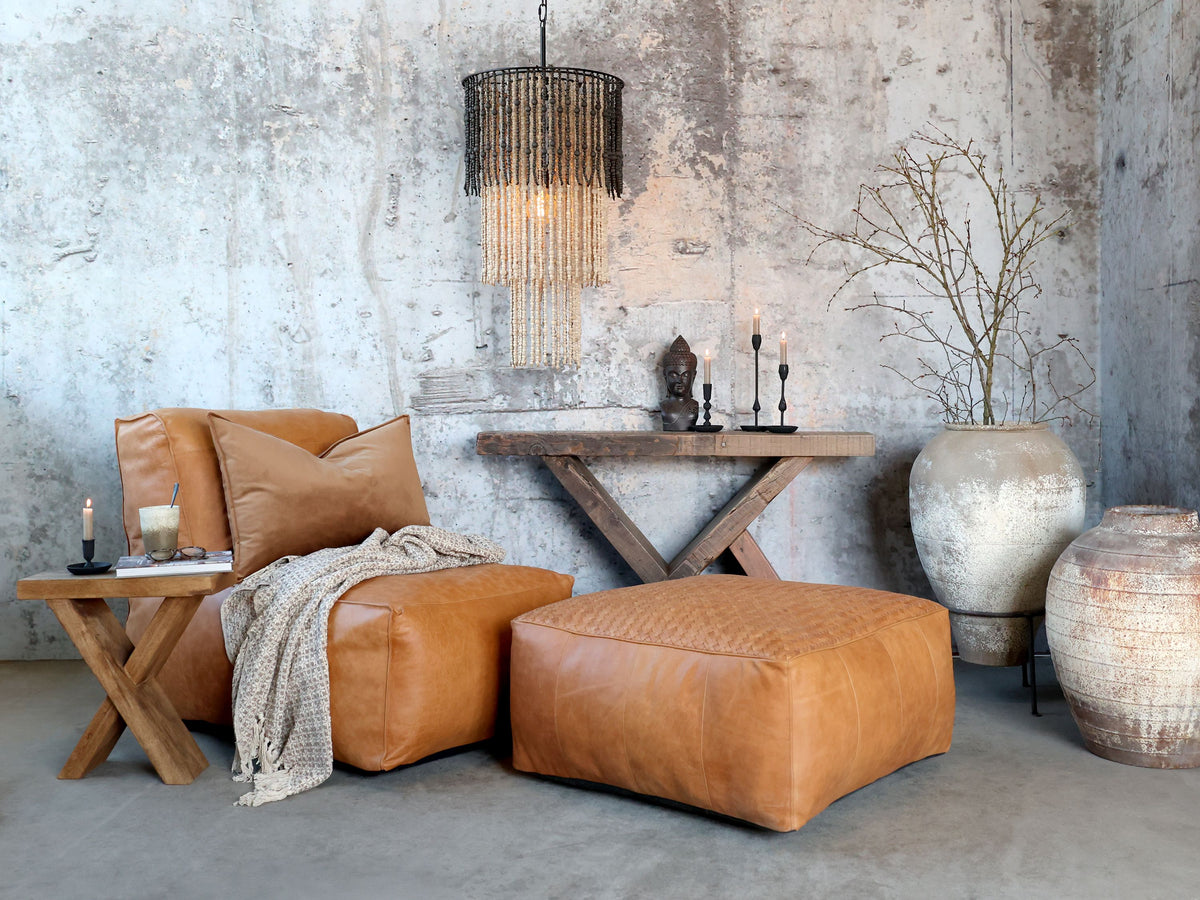Ledersofa-Loungesessel aus Büffelleder in Cognac