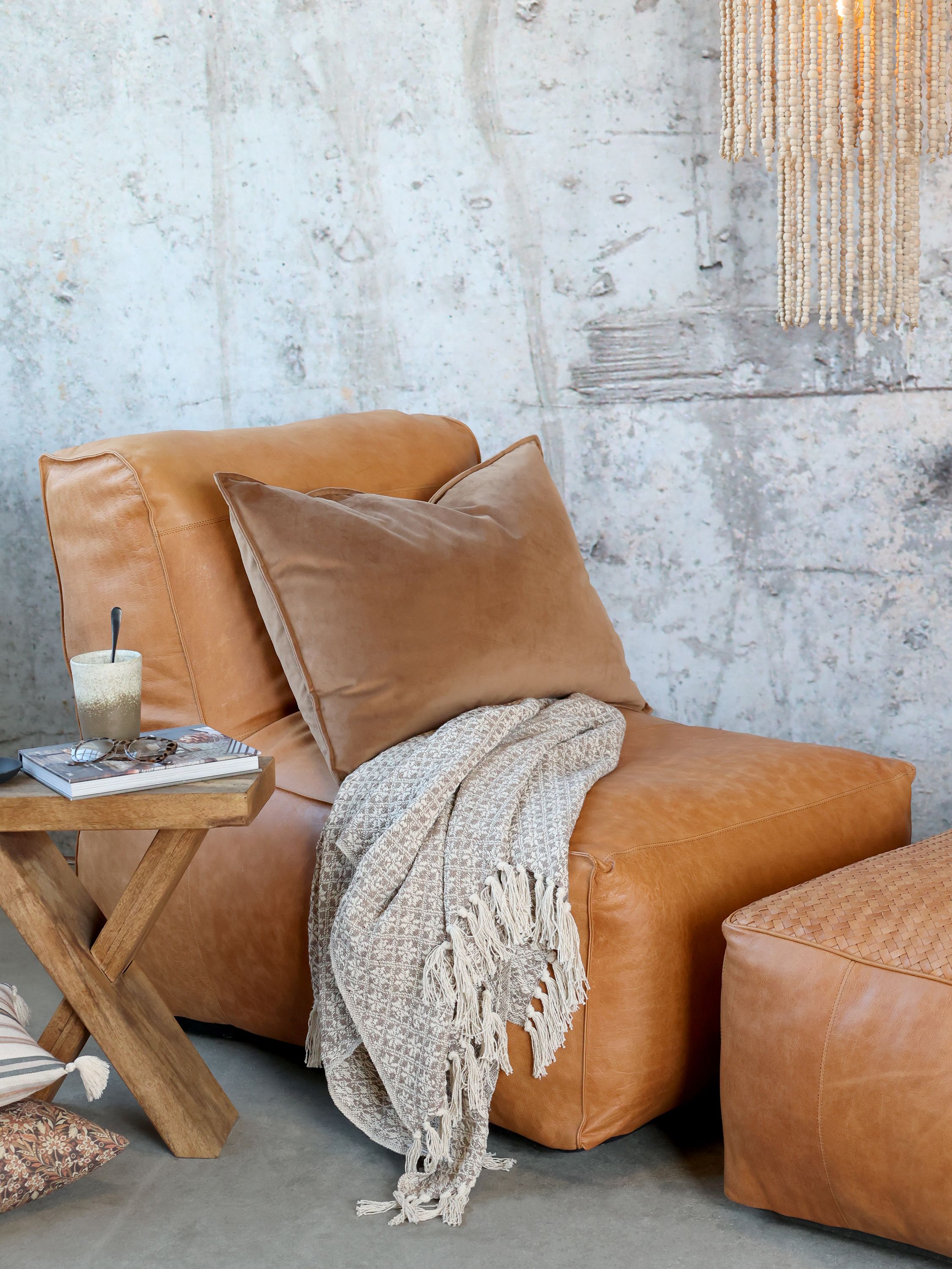 Ledersofa-Loungesessel aus Büffelleder in Cognac