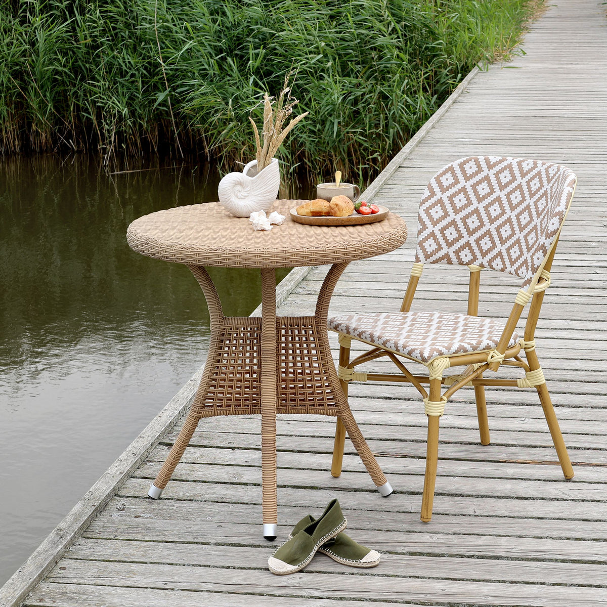 Gartenmöbel Bistrostuhl La Rochelle geflochten creme