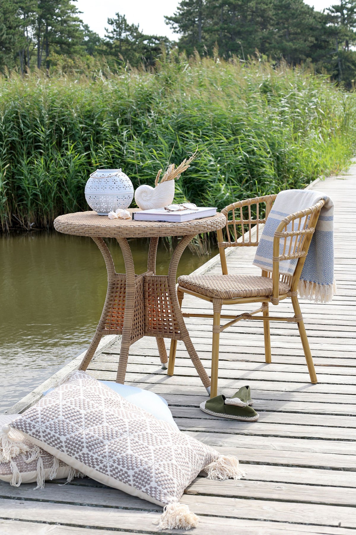 Bistrotisch rund natur geflochten 74 cm hoch