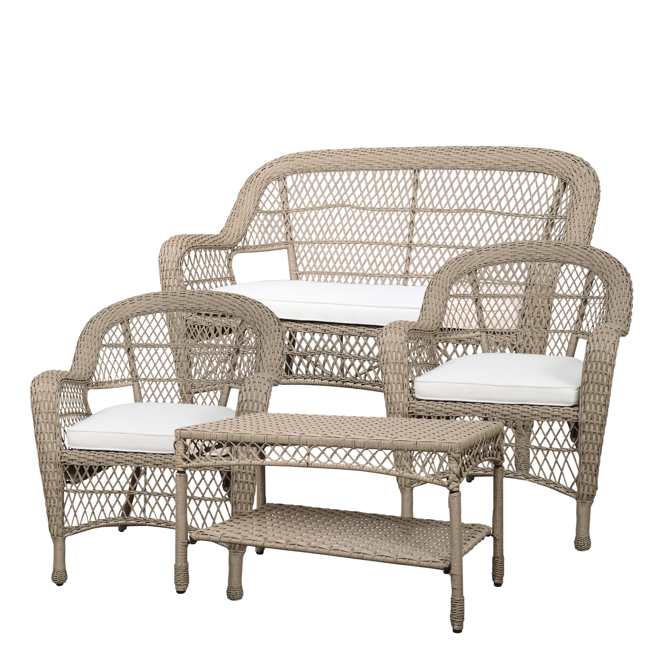 Riviera Garden Set braided w. table, sofa & 2 chairs w. cushions H86/L127/W71,5  cm nature