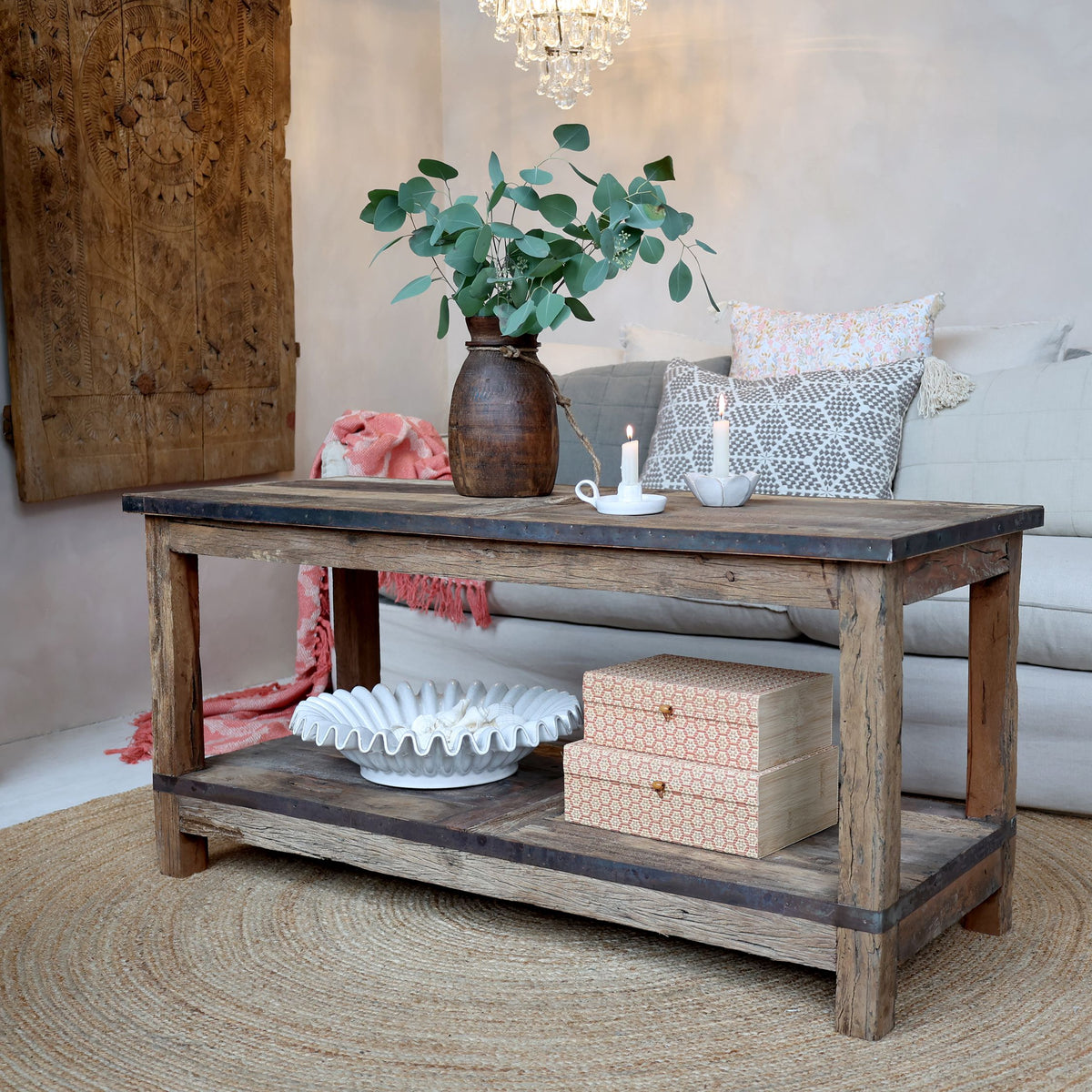 Tisch mit Regal aus Recyclingholz, 123 cm lang