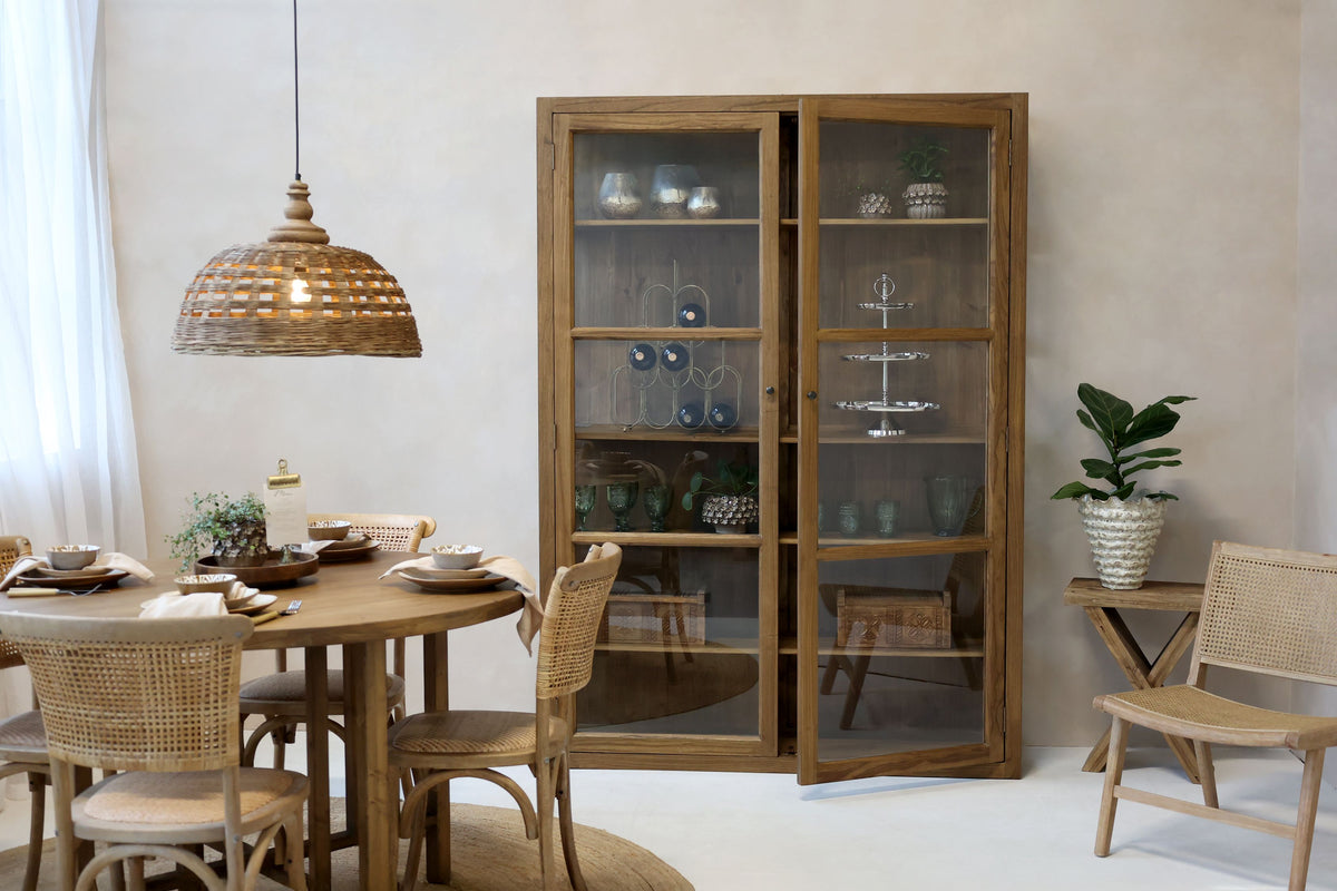 Vitrinenschrank Marseille aus Ulmenholz, 196 cm hoch