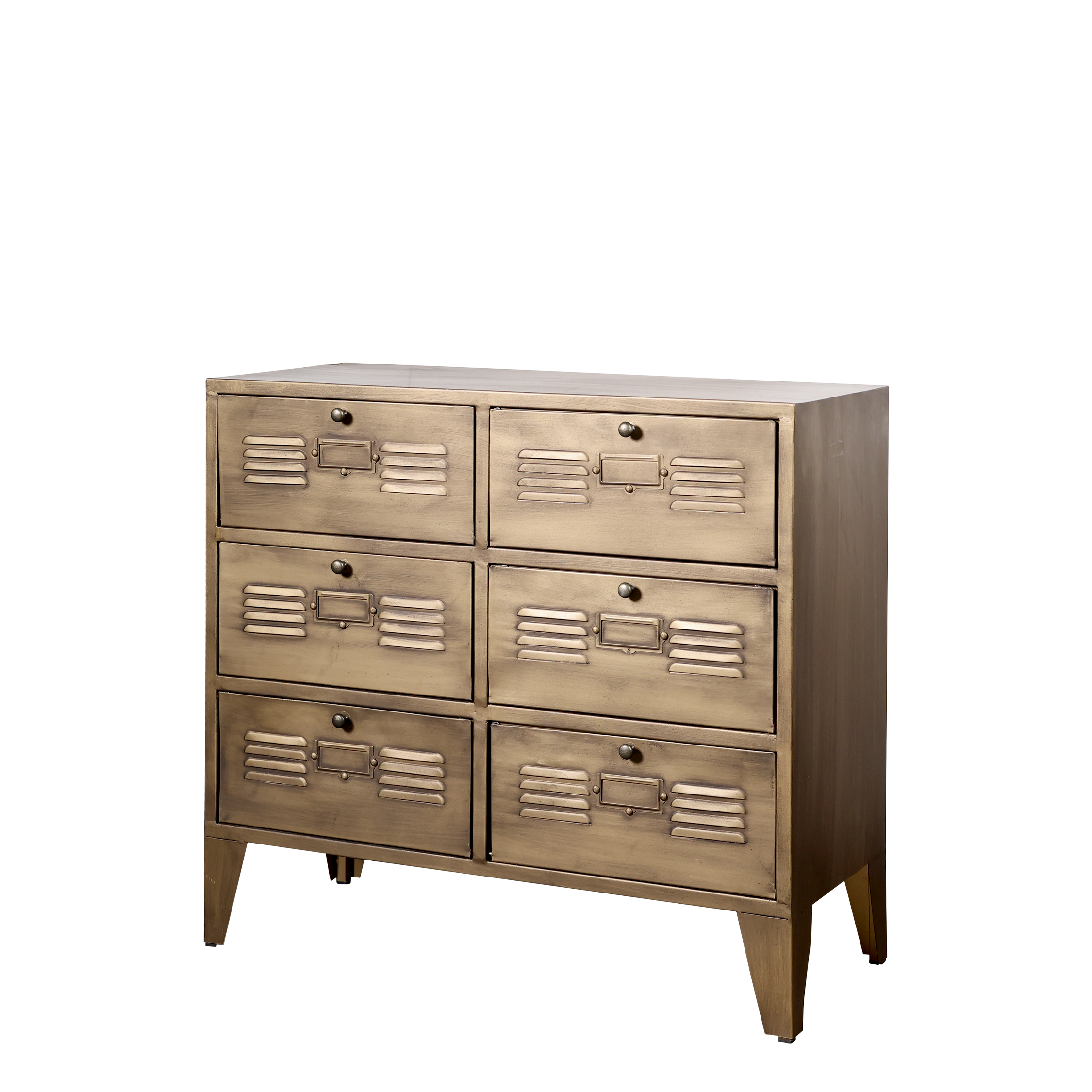 Kommode mit 6 Schubladen in Antique Messing