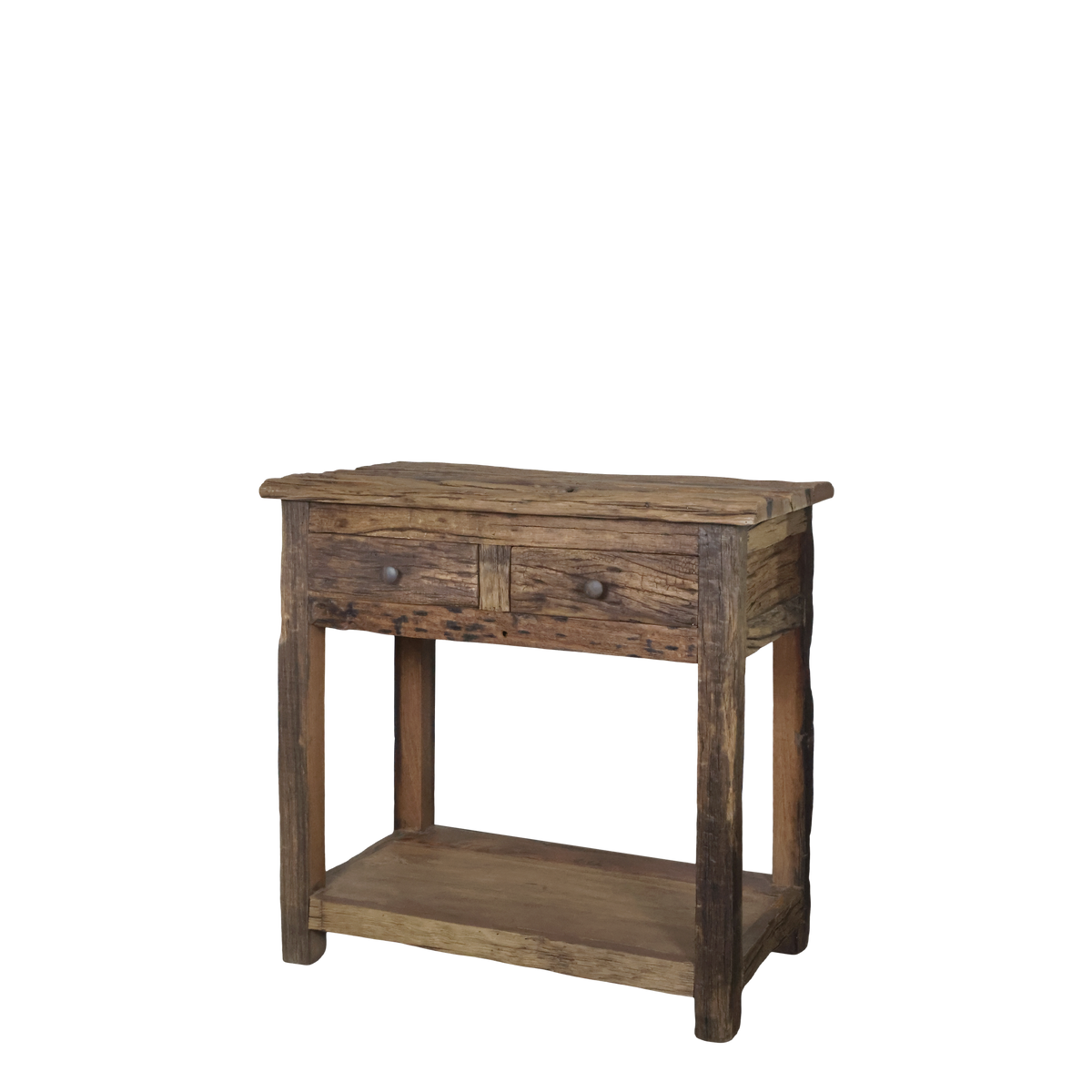Konsolentisch mit 2 Schubladen, Recyclingholz, 44 cm breit