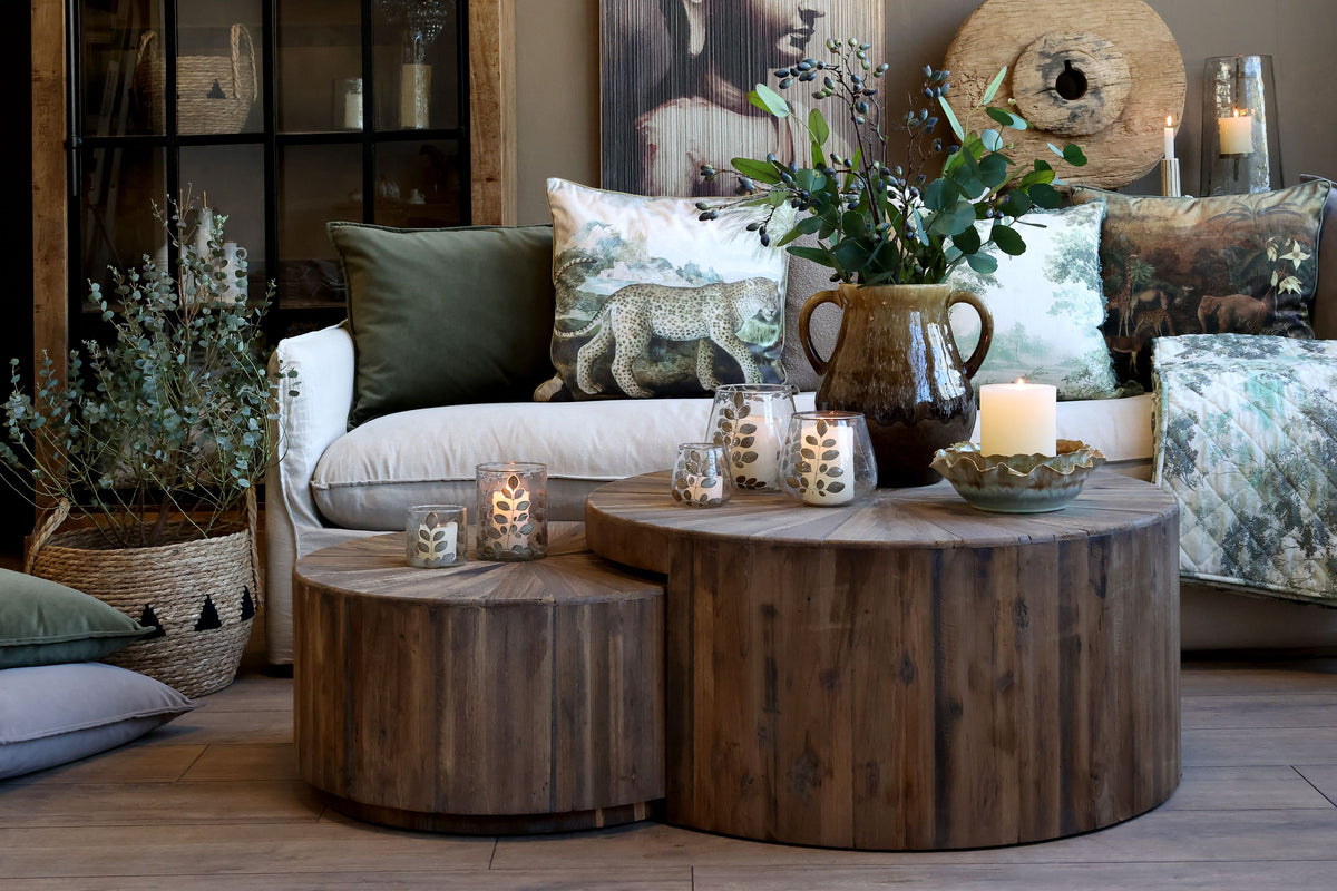 Sofatisch Set aus 2 runden Tischen aus Holz, natur