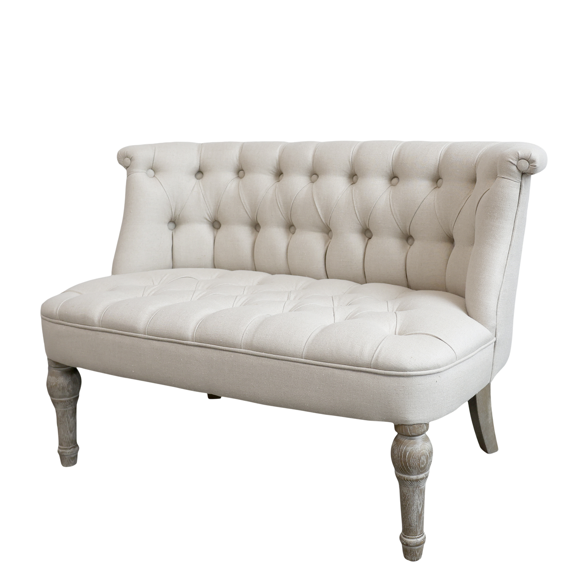 2-Sitzer Sofa in Leinenstoff mit Eichenholz-Gestell