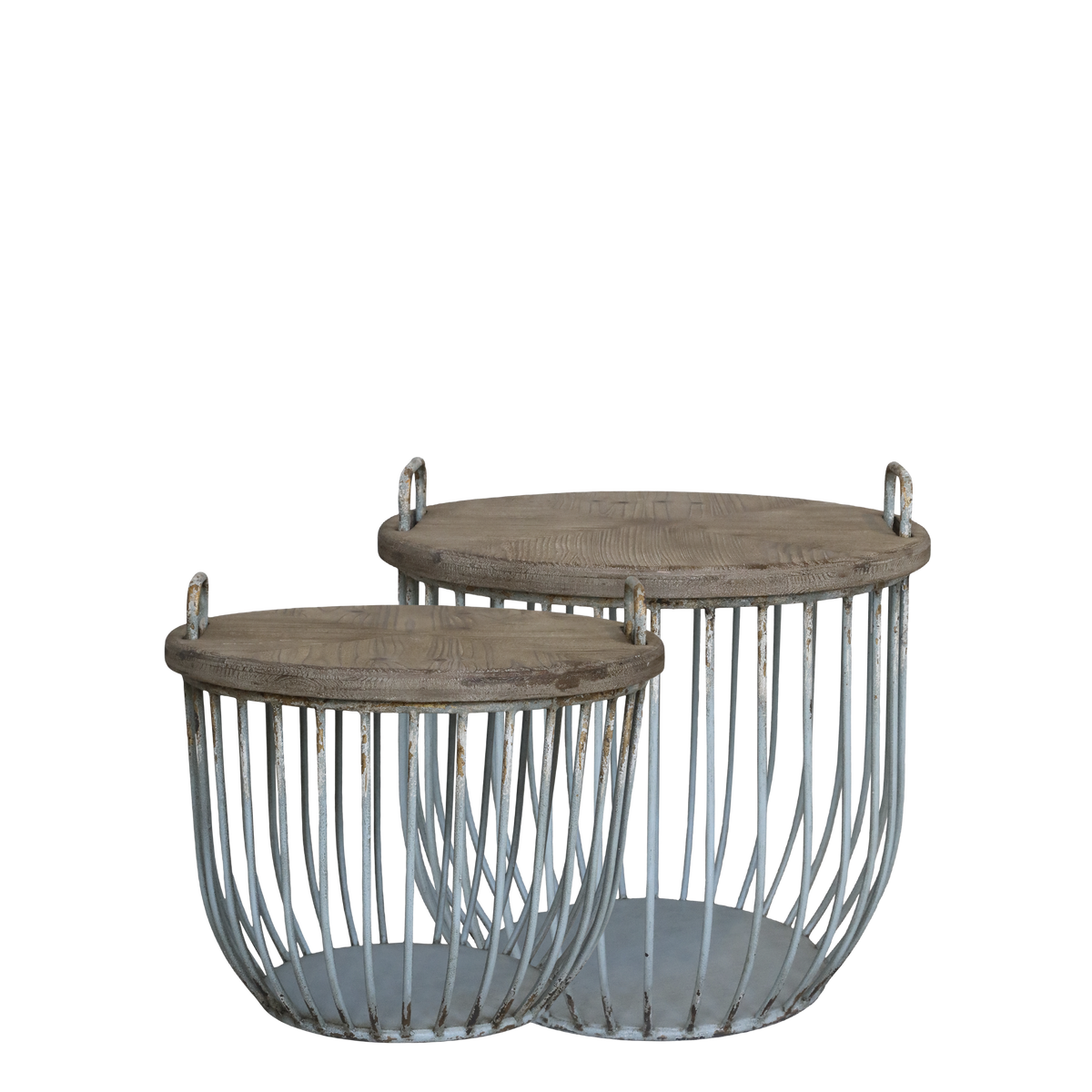 Sofatisch aus Eisen und Zypresse, 48 cm hoch, rund