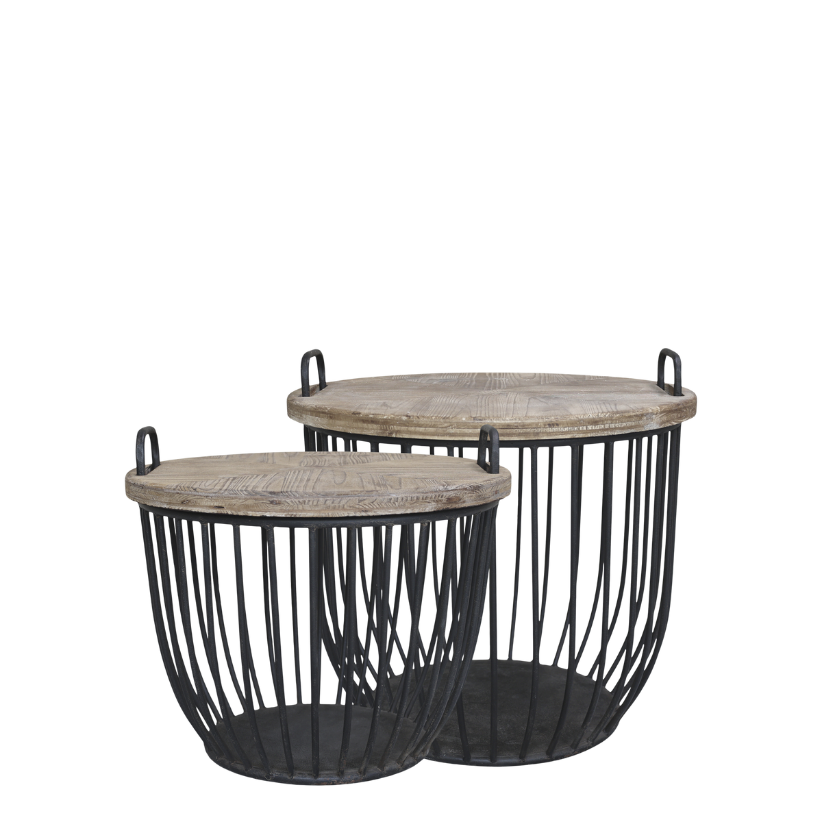 Sofatisch Set von 2 mit Holzdeckeln, Antik Schwarz