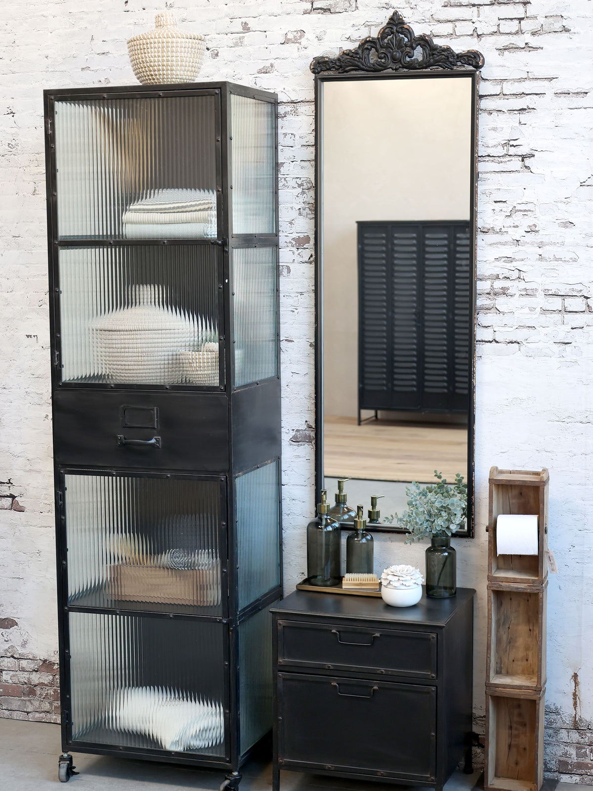 Kommode mit 2 Schubladen, Eisen, 50 cm hoch, antique schwarz
