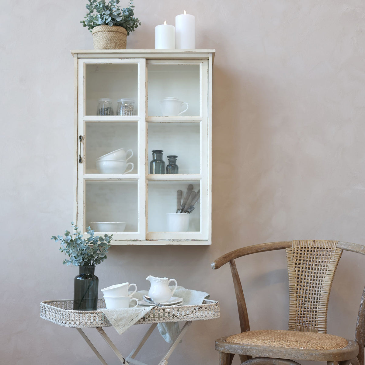 Wandschrank mit Schwebetür aus Tannenholz, 70 cm hoch