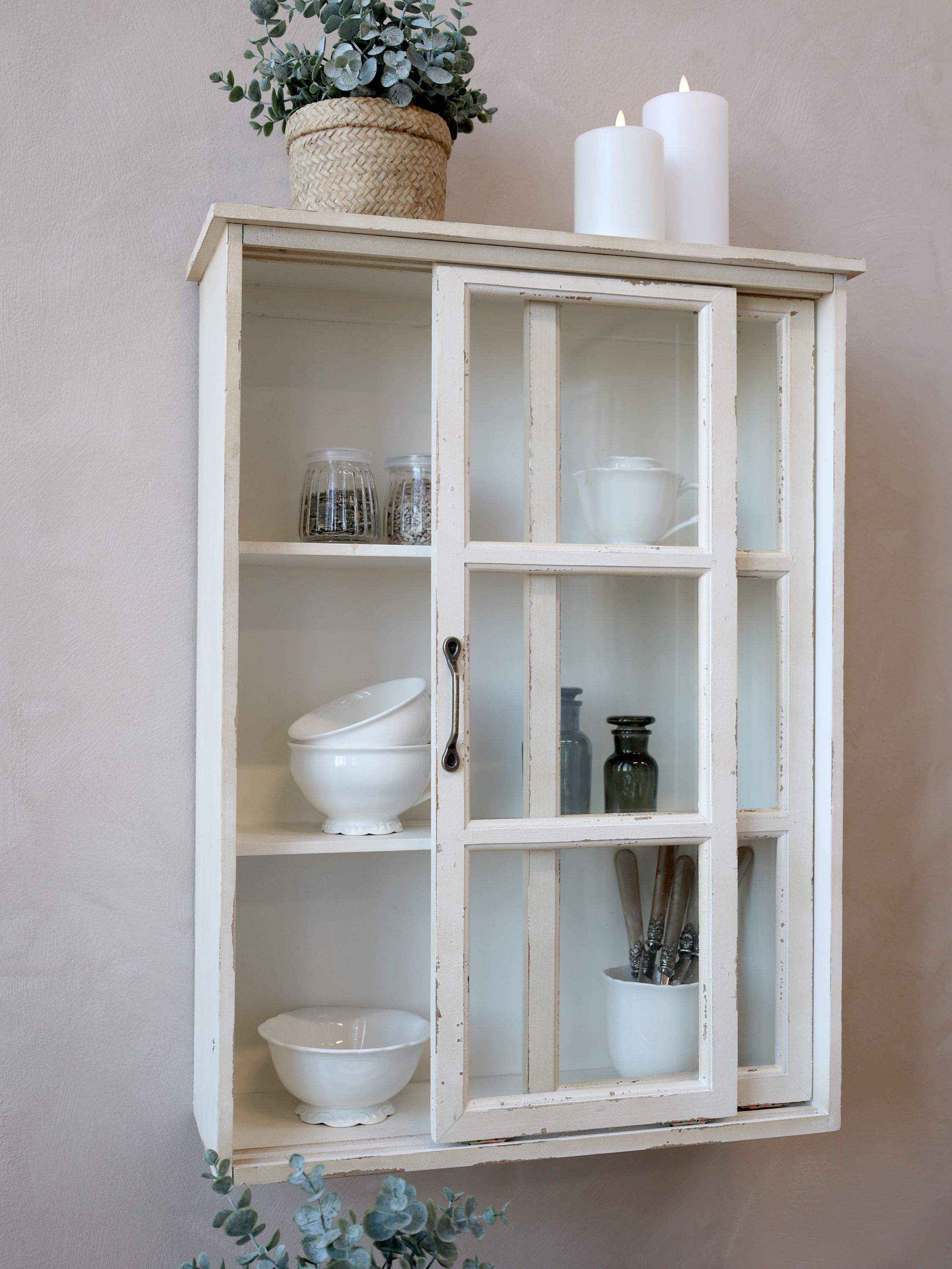 Wandschrank mit Schwebetür aus Tannenholz, 70 cm hoch