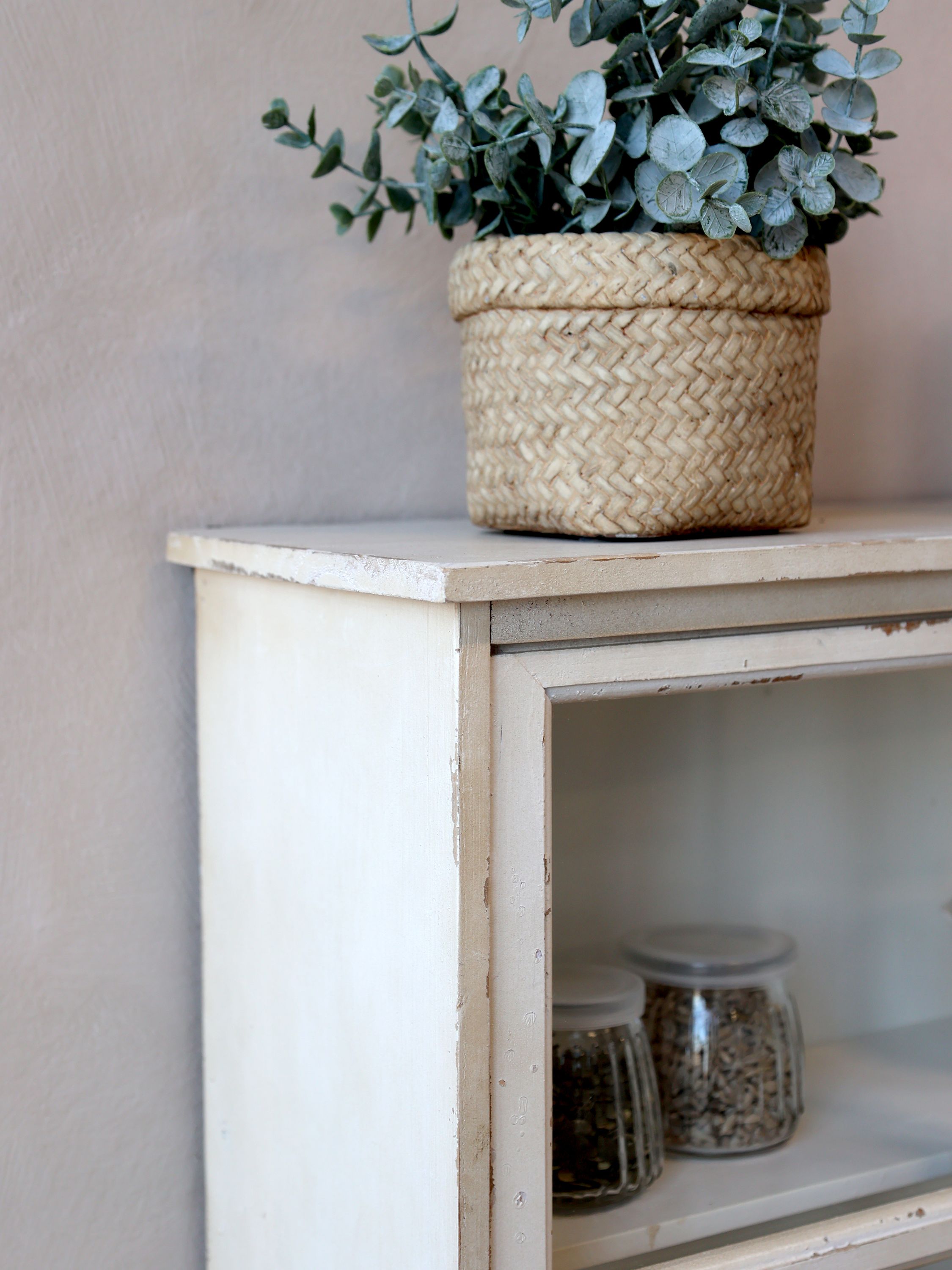 Wandschrank mit Schwebetür aus Tannenholz, 70 cm hoch
