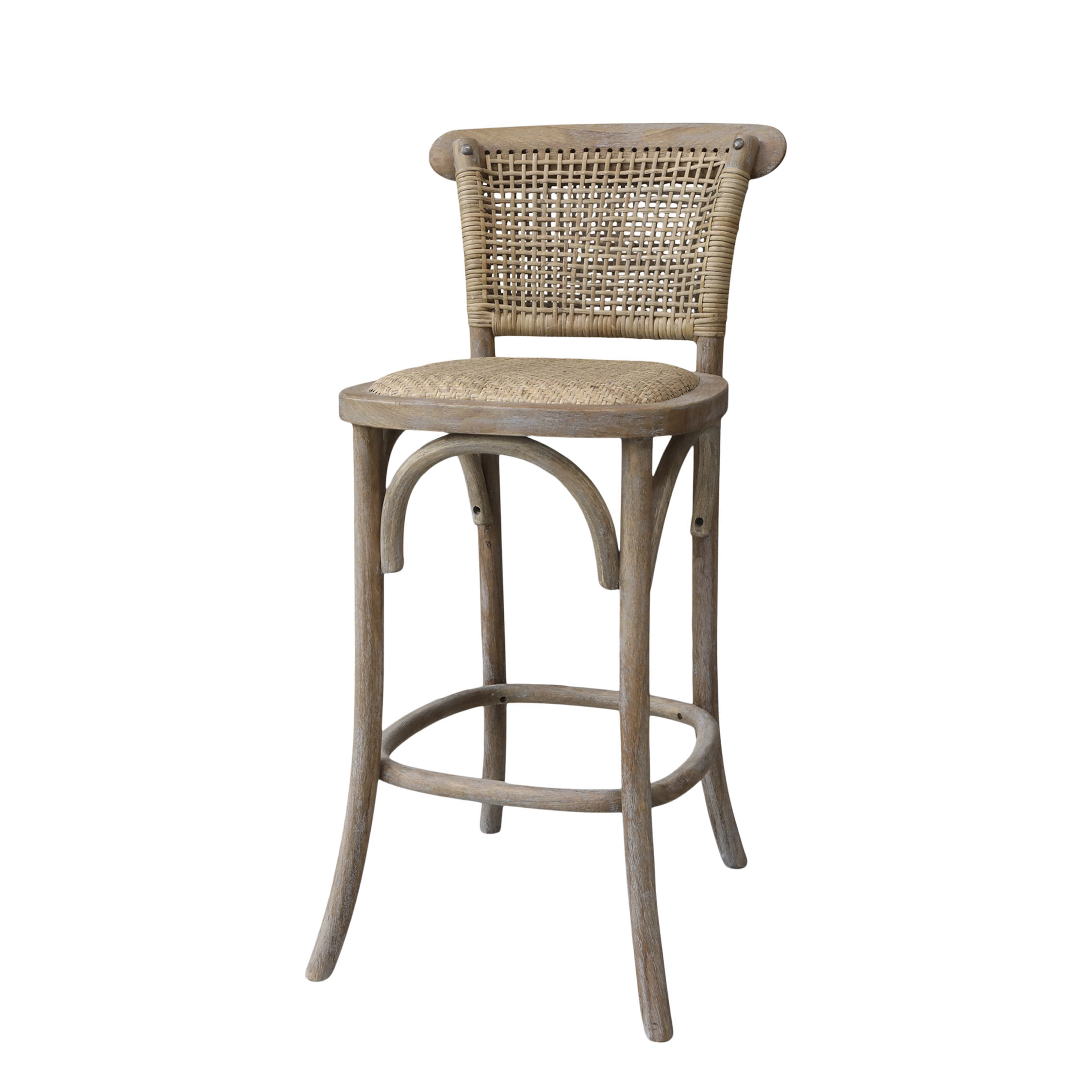 French Bar Stool w. wicker seat & backrest H103/L43.5/W51.5 cm nature