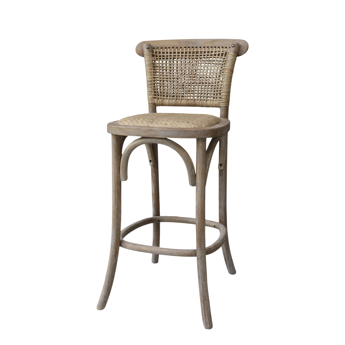 Französischer Barstuhl mit Rattan-Geflecht, 76 cm
