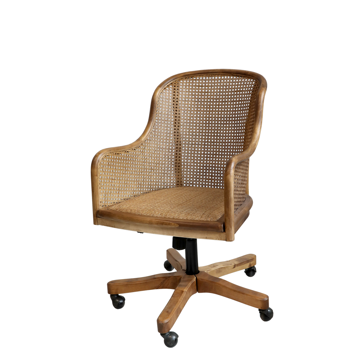 Bürostuhl mit geflochtenem Rattan, höhenverstellbar, natur