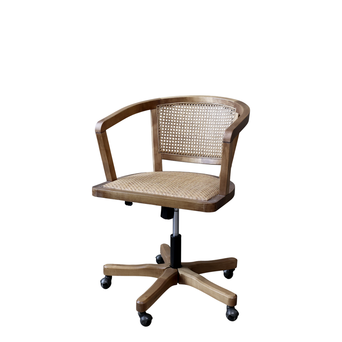 Französischer Bürostuhl mit Rattan-Geflecht, natur