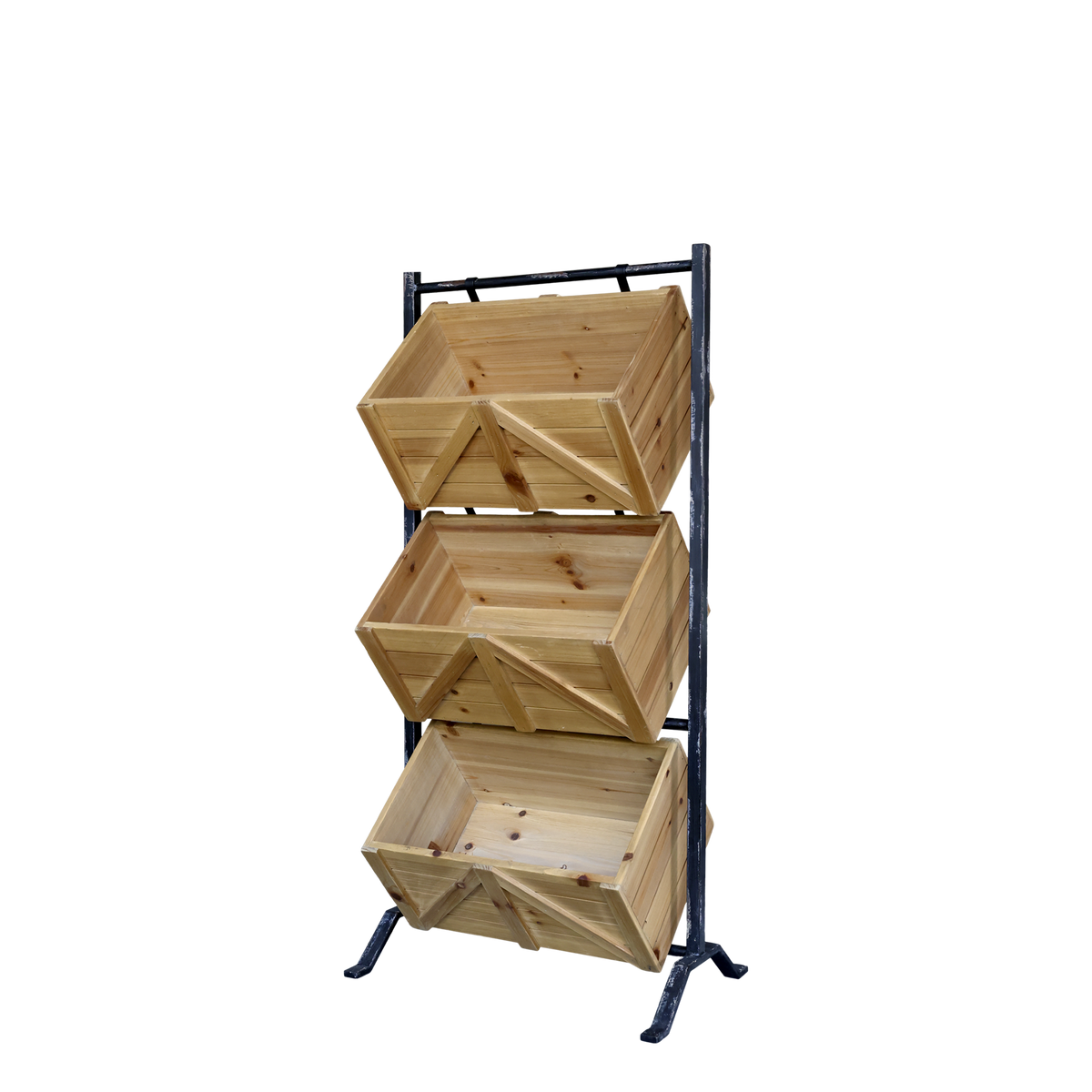 Regal mit 3 Holzkisten aus Tannenholz, 104 cm hoch