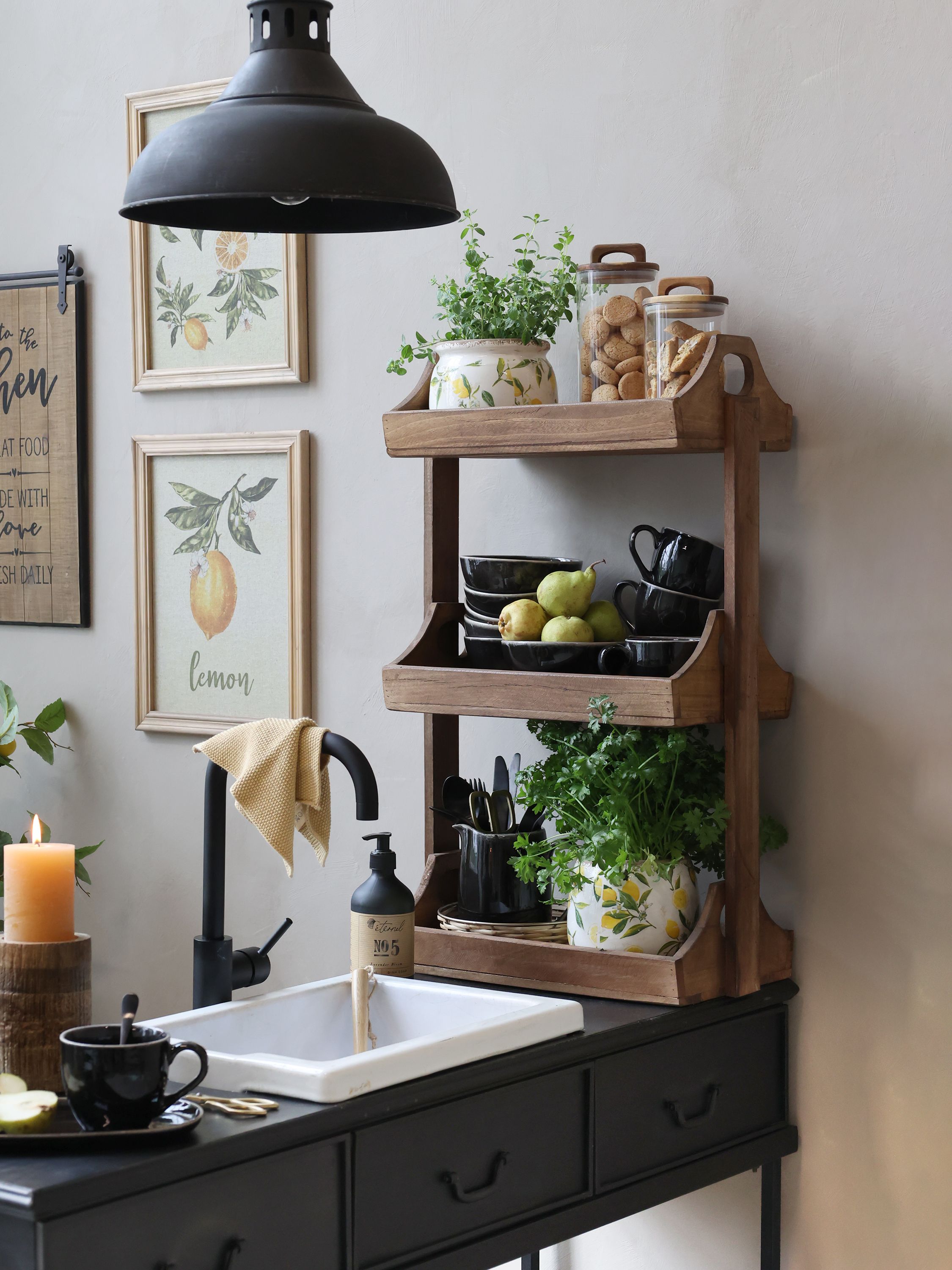 Grimaud Regal mit 3 Ablagen aus Recyclingholz, 77 cm hoch