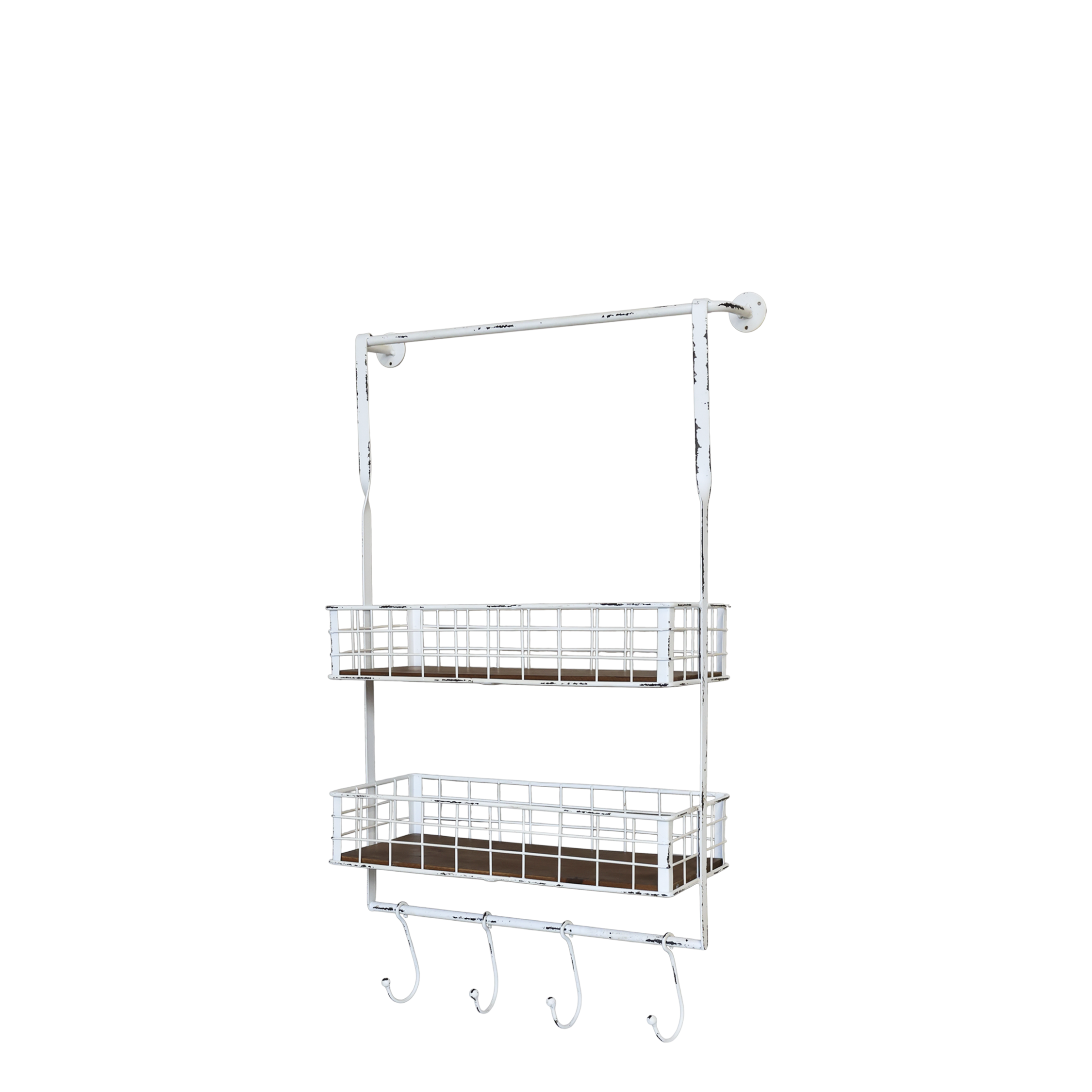 Shelf w. hooks H76.5/L48/W18 cm antique cream