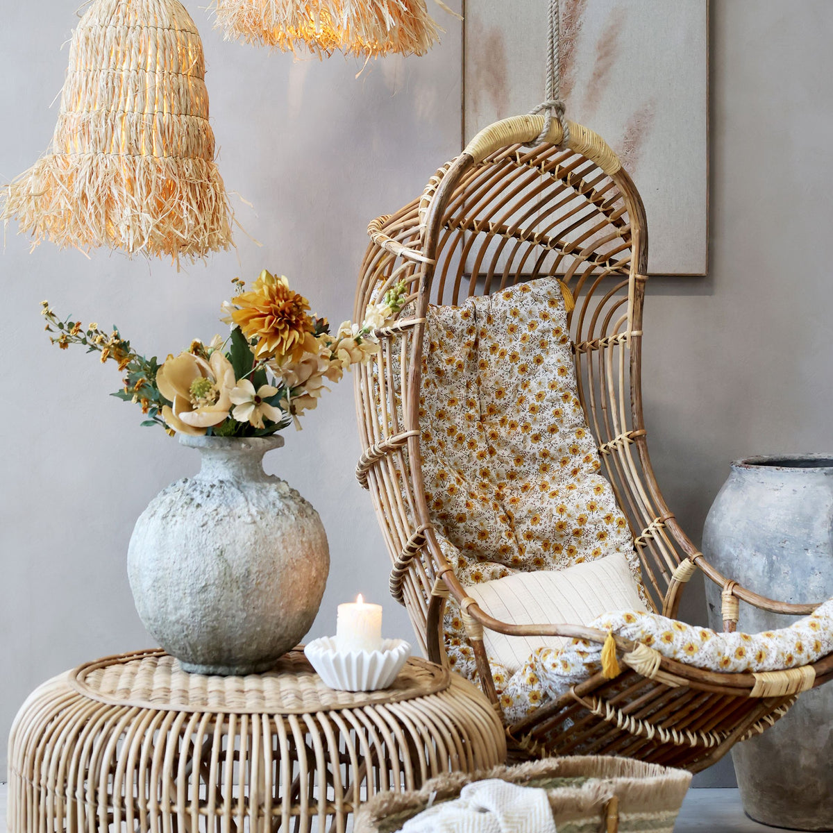 Hängestuhl aus Rattan, natur, 117 cm hoch