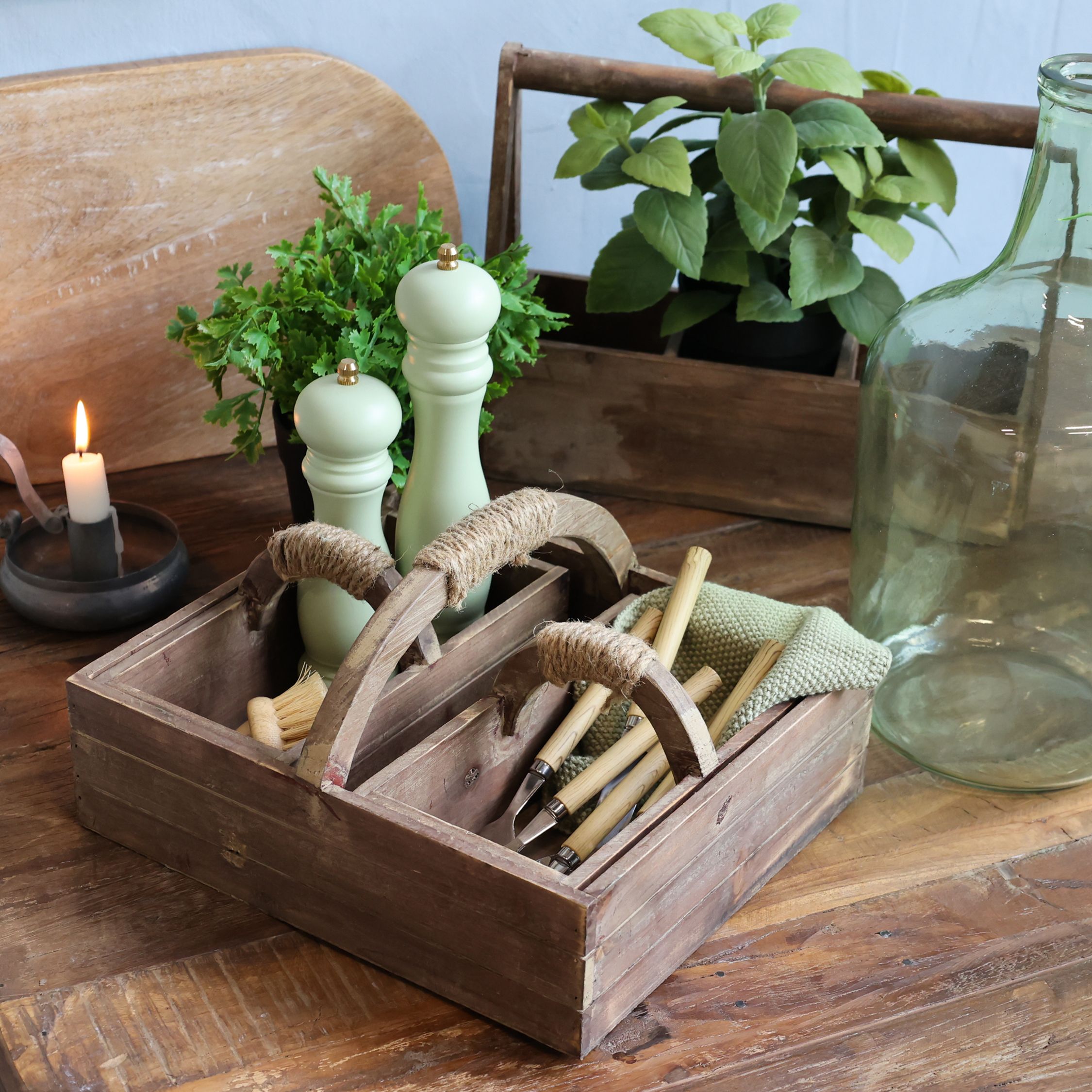 Aufbewahrungskasten mit Handgriff und 2 Kisten, Kiefernholz