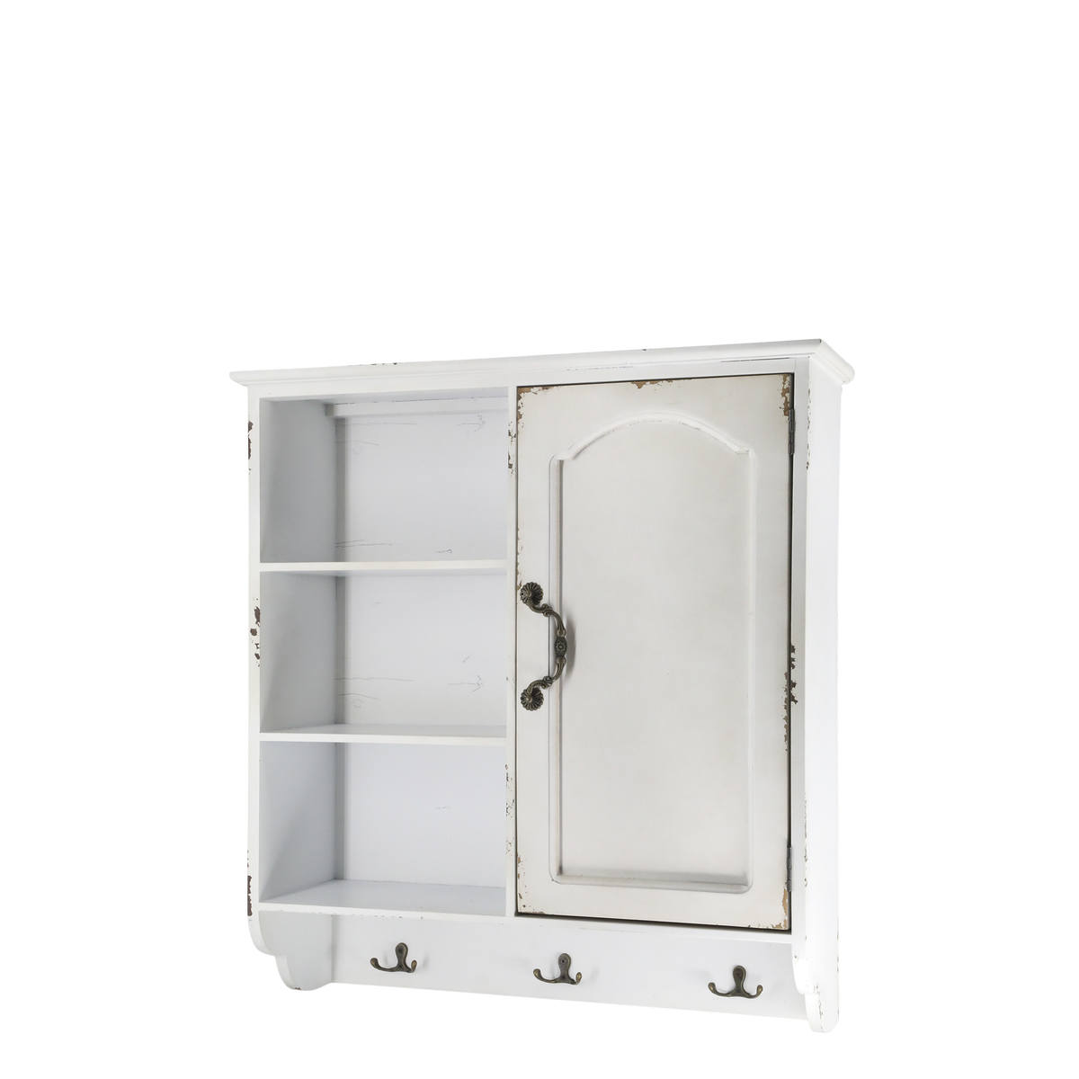 Regal für Wand: Schrank mit 1 Tür und 3 Ablagen in Creme