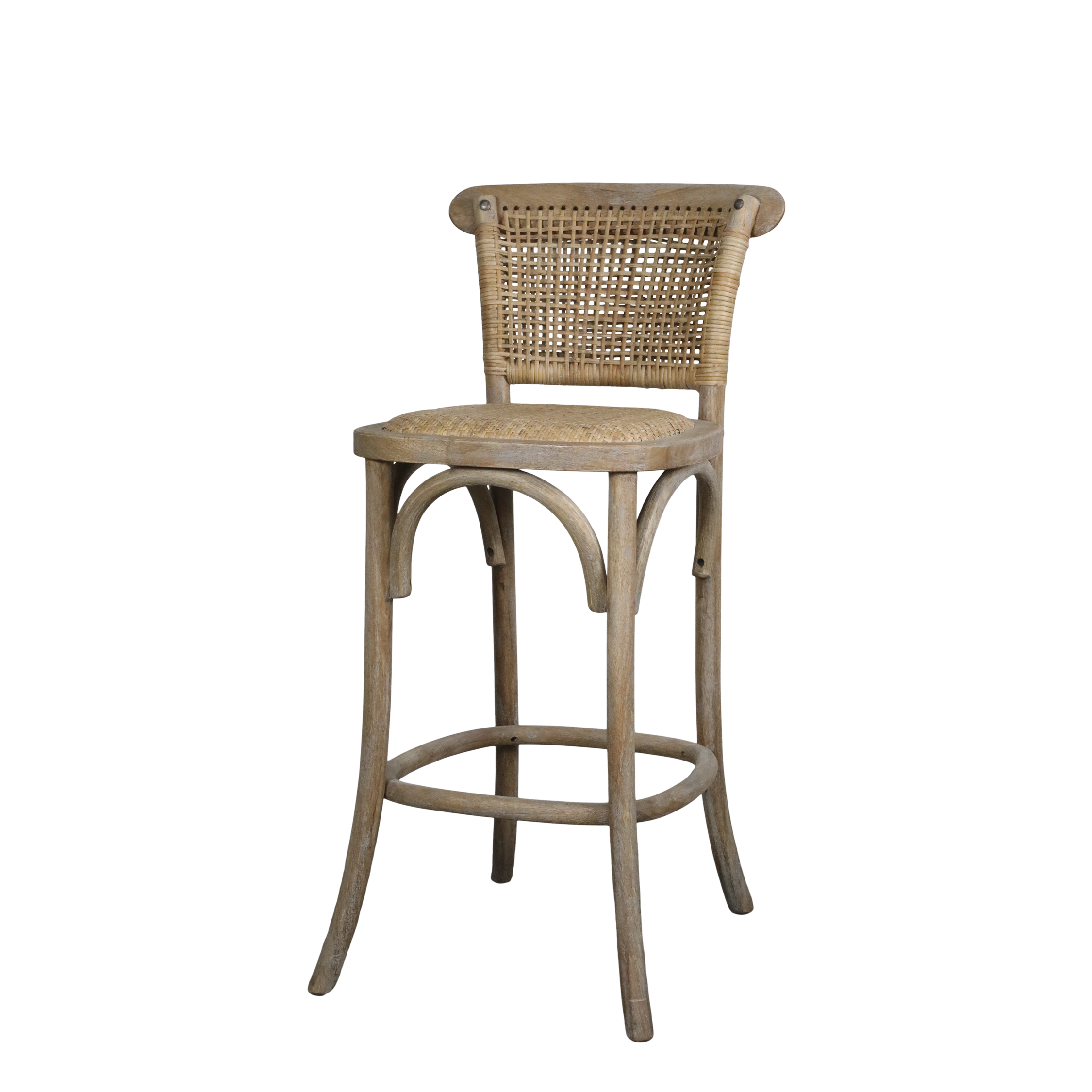 Französischer Barstuhl mit Rattan-Geflecht, 65 cm Sitzhöhe