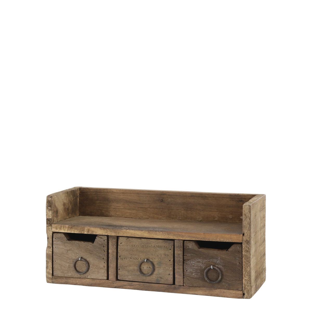 Regalbrett mit 3 Schubladen aus Recyclingholz, 36 cm lang