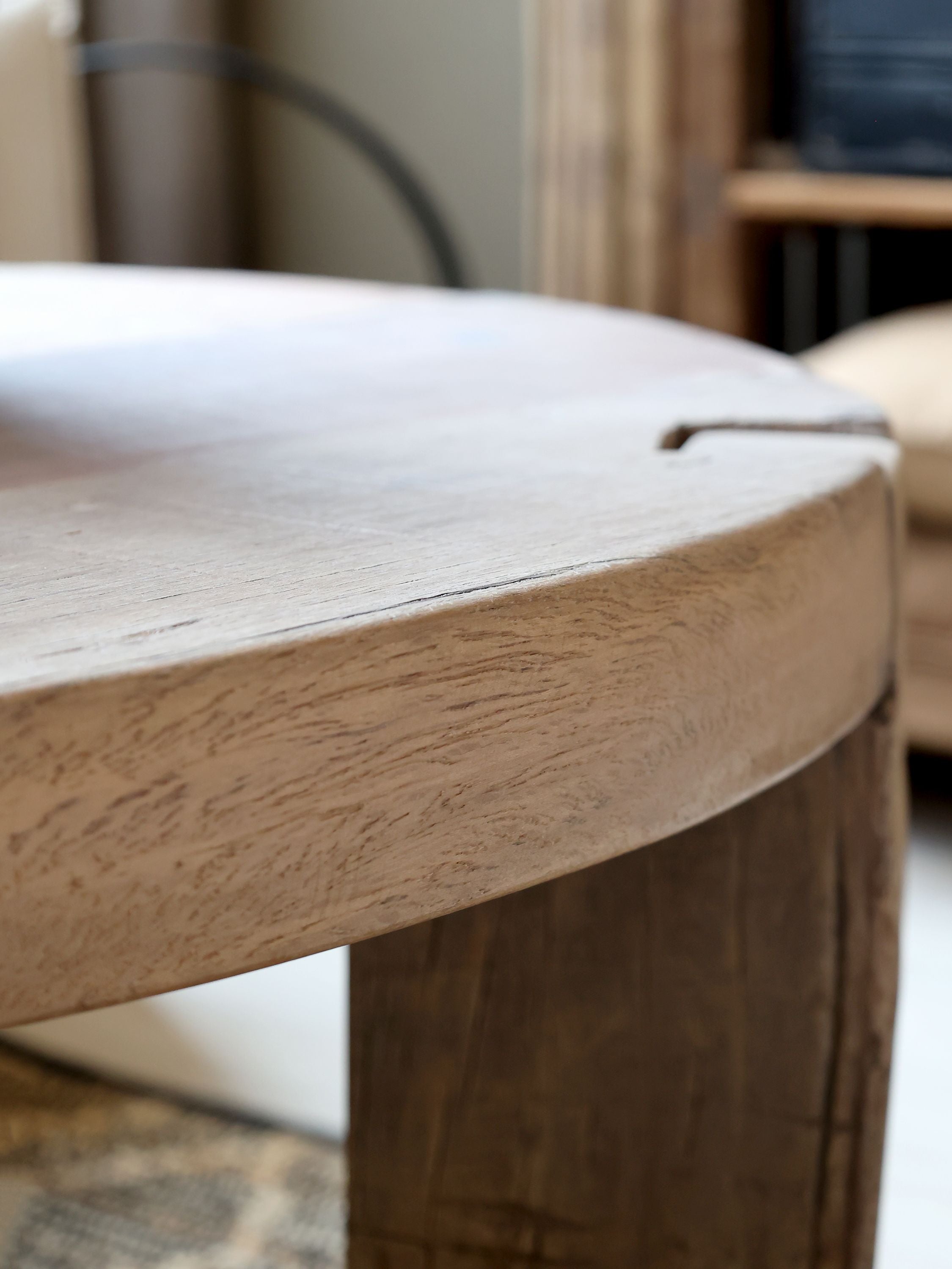 Sofatisch Grimaud rund aus Recyclingholz, natur, 48 cm hoch