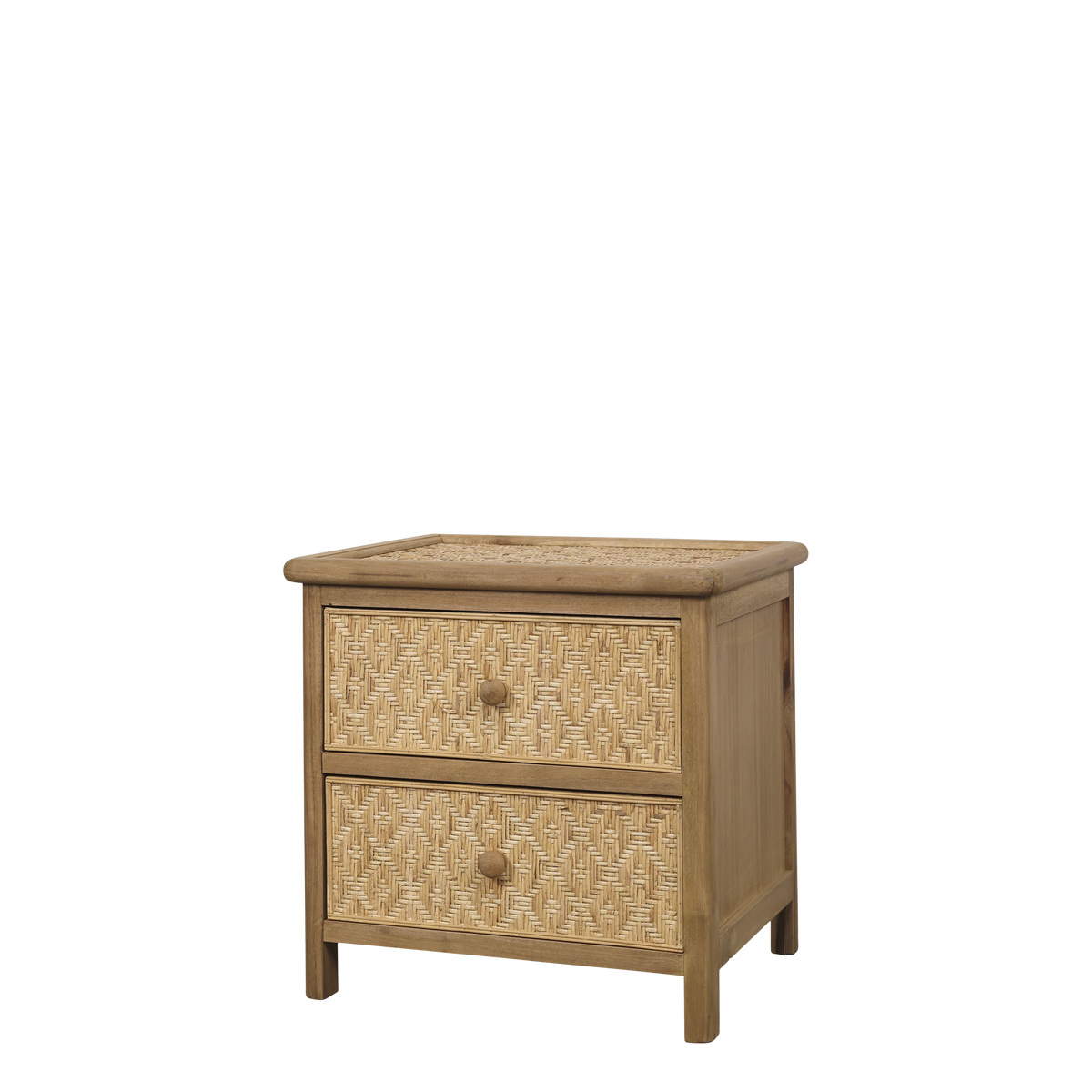 Geflochtener Tisch mit 2 Schubladen, 44 cm lang, natur