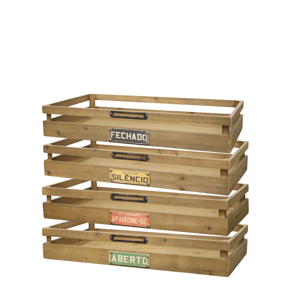 Tablett aus Holz und Eisen, 60 cm lang, natur – Deko Tablett