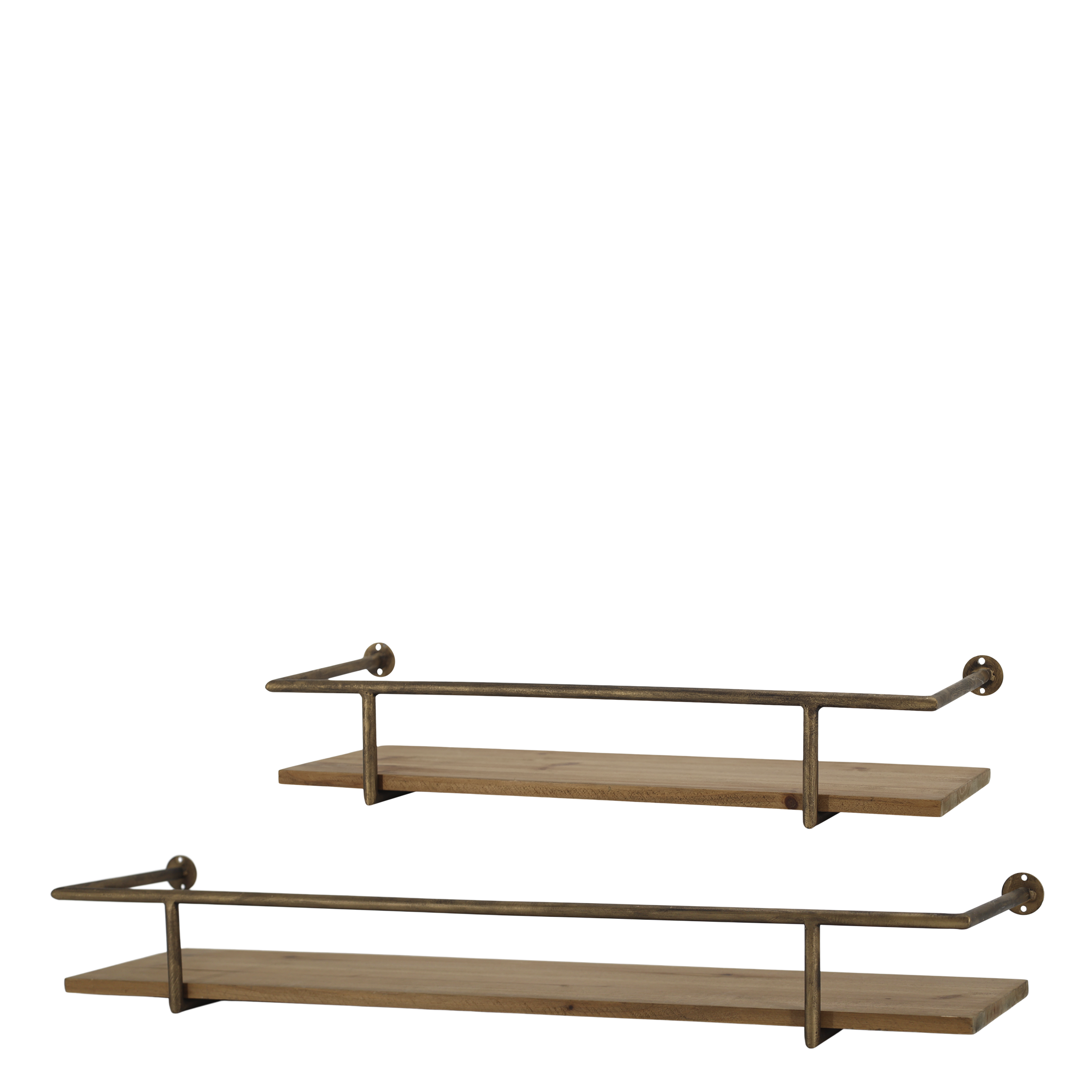 Regalbrett mit Holzboden, Set von 2, Antique Messing