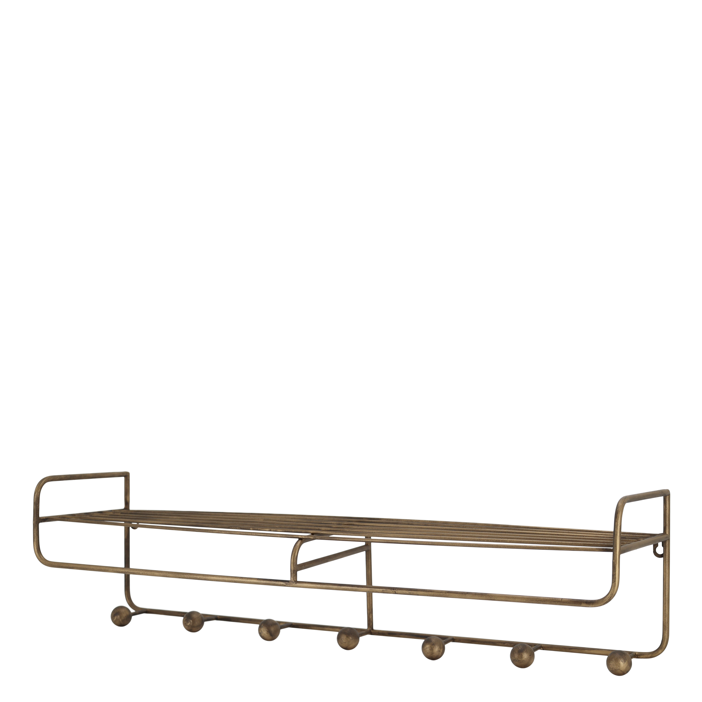 Shelf w. 7 hooks H21.5/L80/W20 cm antique brass